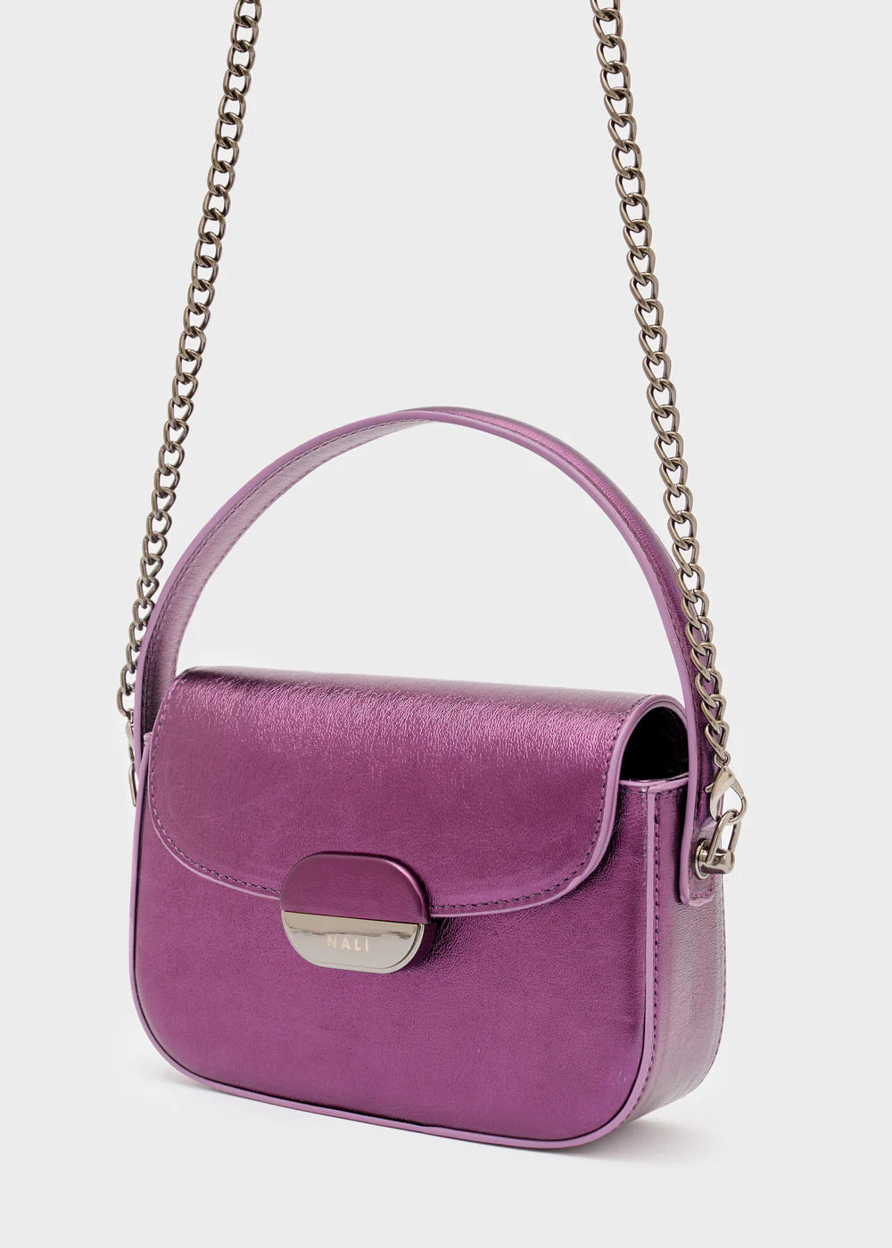 Plum Gia Metallic Top-Handle Bag