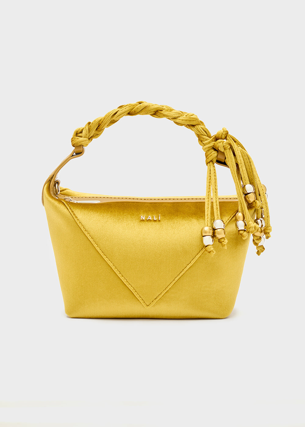 Ochre Yellow Amara Small Velvet Top Handle Bag