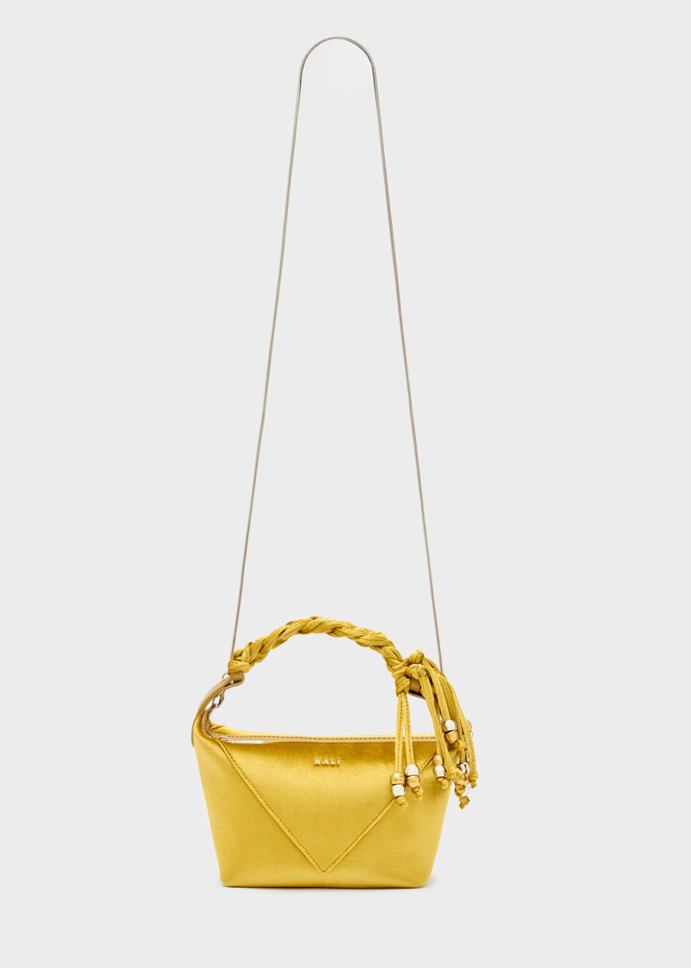Ochre Yellow Amara Small Velvet Top Handle Bag