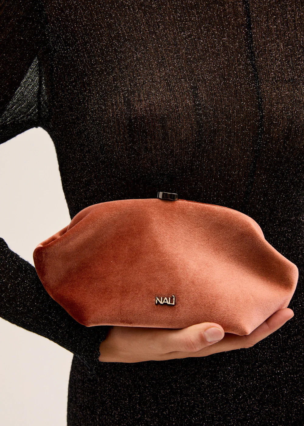 Peach Anika Velvet Clutch Bag