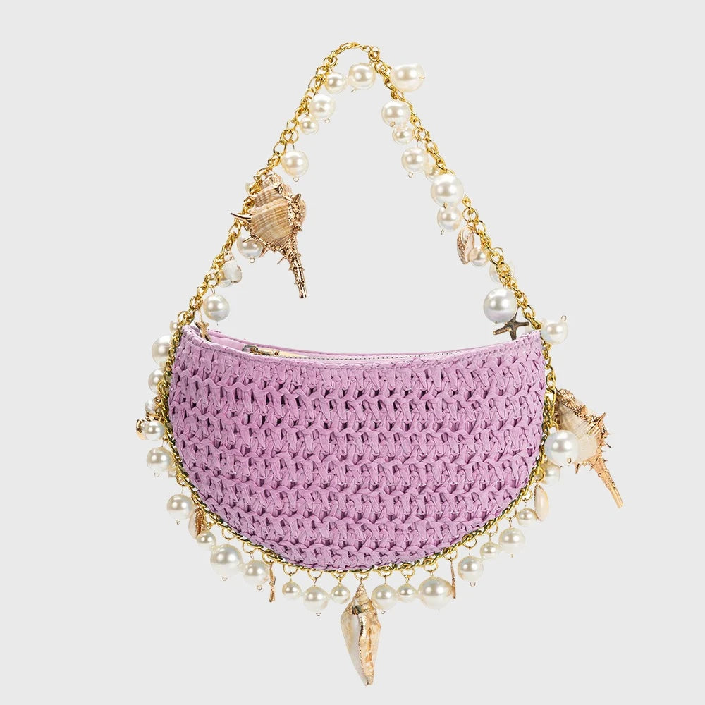 Mini Bahari Raffia Shoulder Bag - Pink Sands