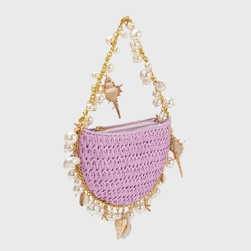 Mini Bahari Raffia Shoulder Bag - Pink Sands