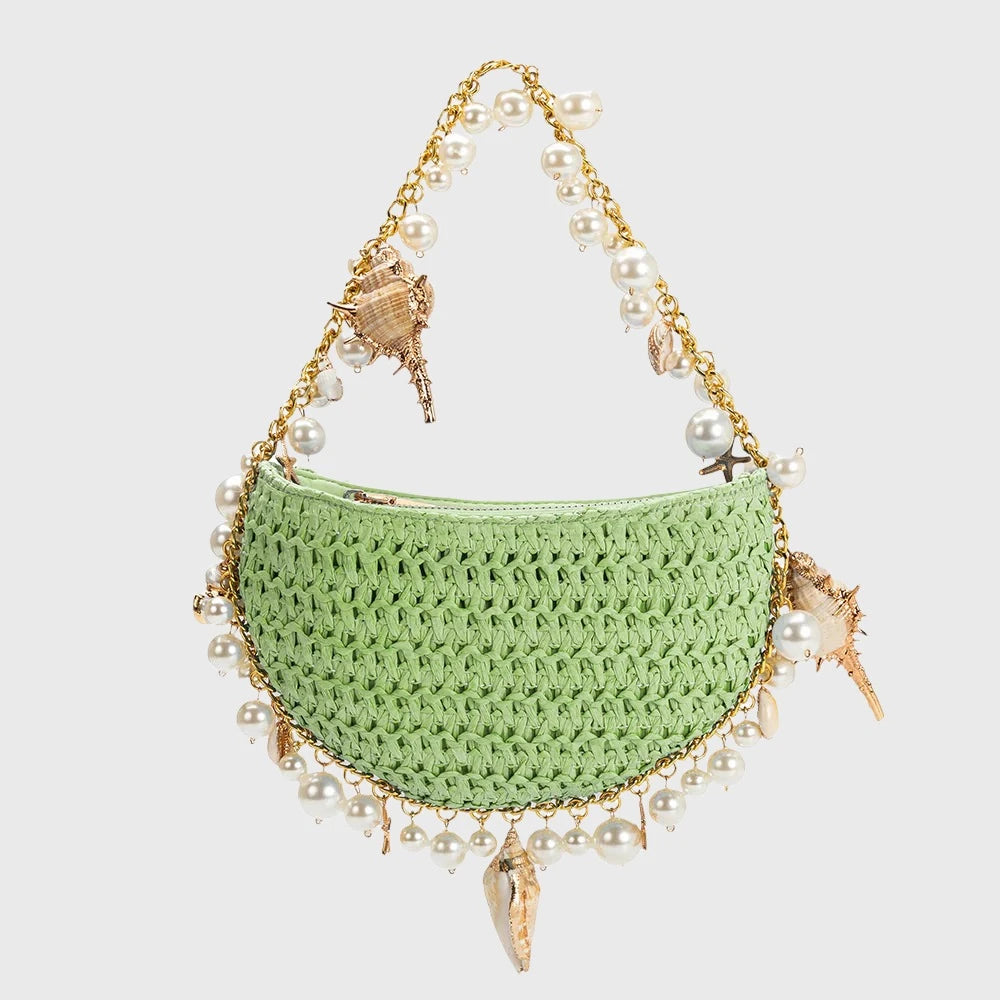 Mini Bahari Raffia Shoulder Bag - Coastal Mint