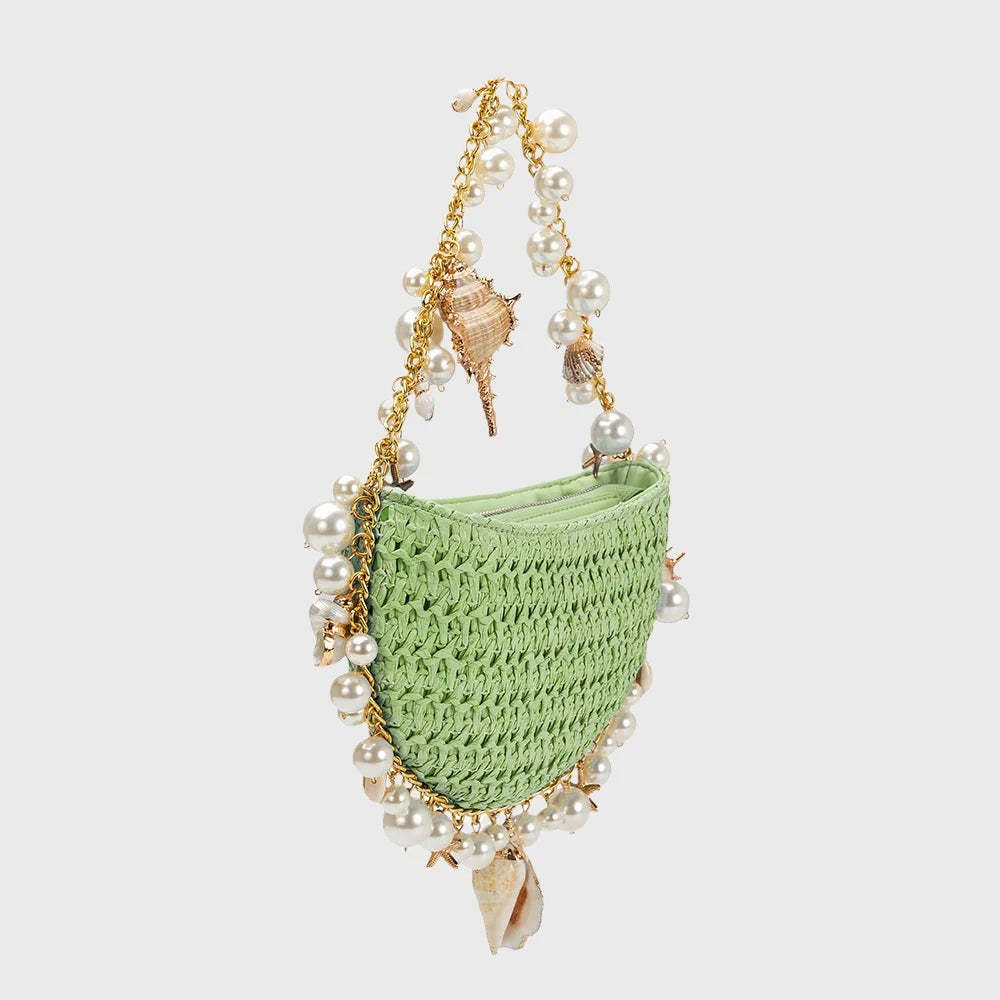 Mini Bahari Raffia Shoulder Bag - Coastal Mint