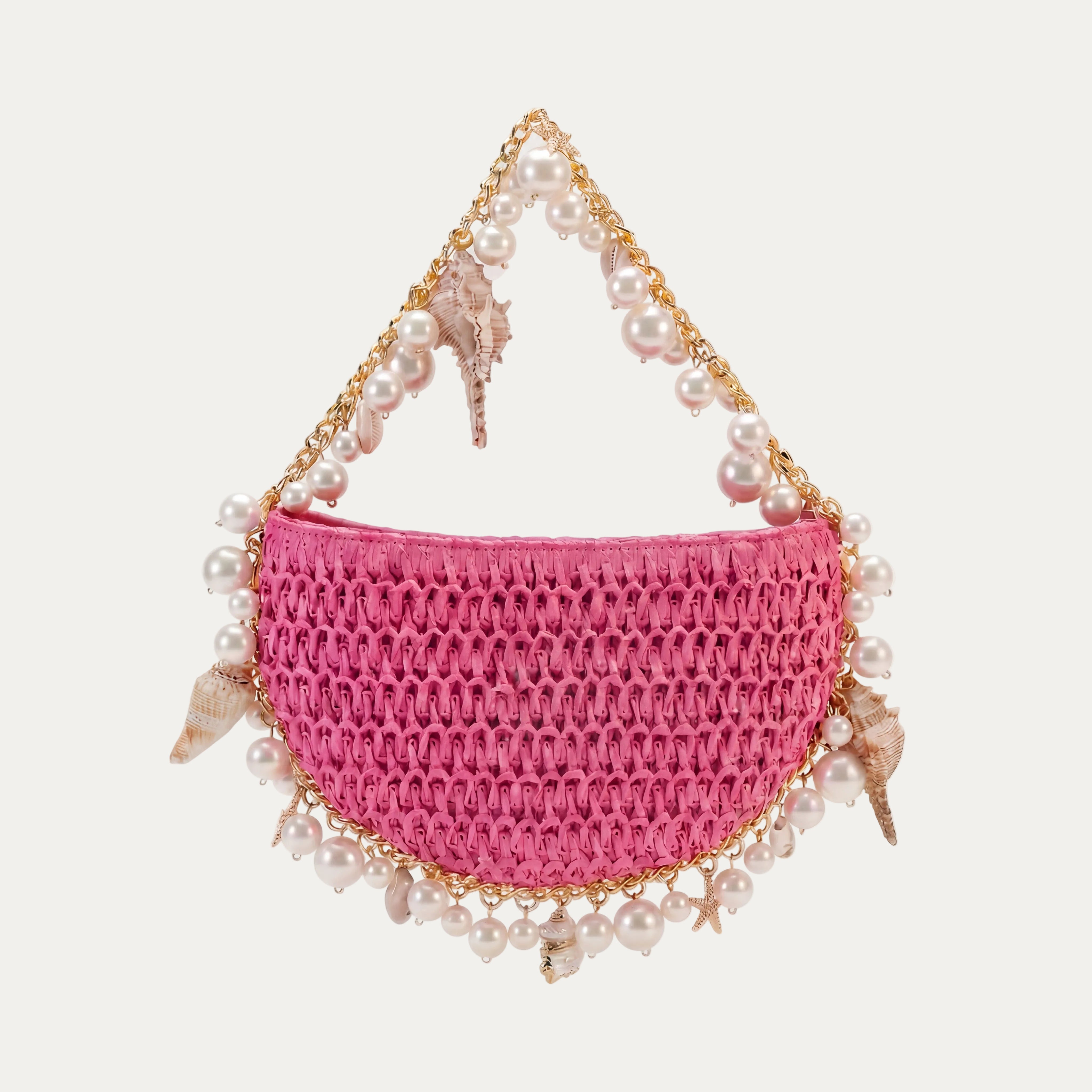 Mini Raffia Shell Bag - Pink Sands