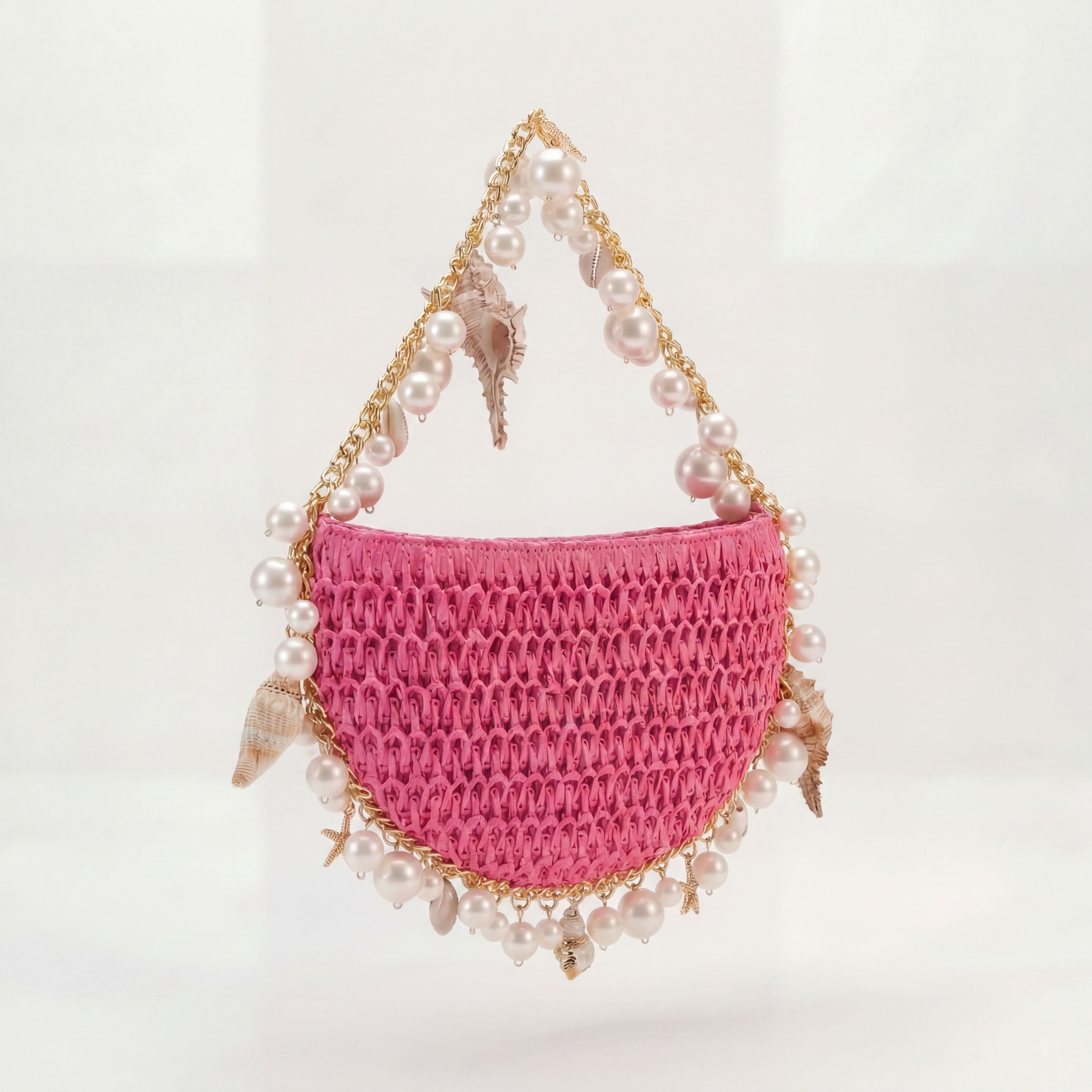 Pink Sands handwoven raffia mini bag with branded dust bag, Bahari