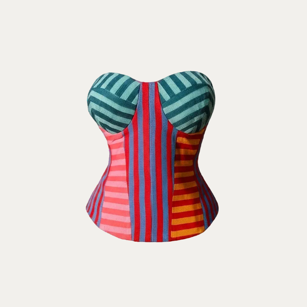 Colorful striped corset on a white background