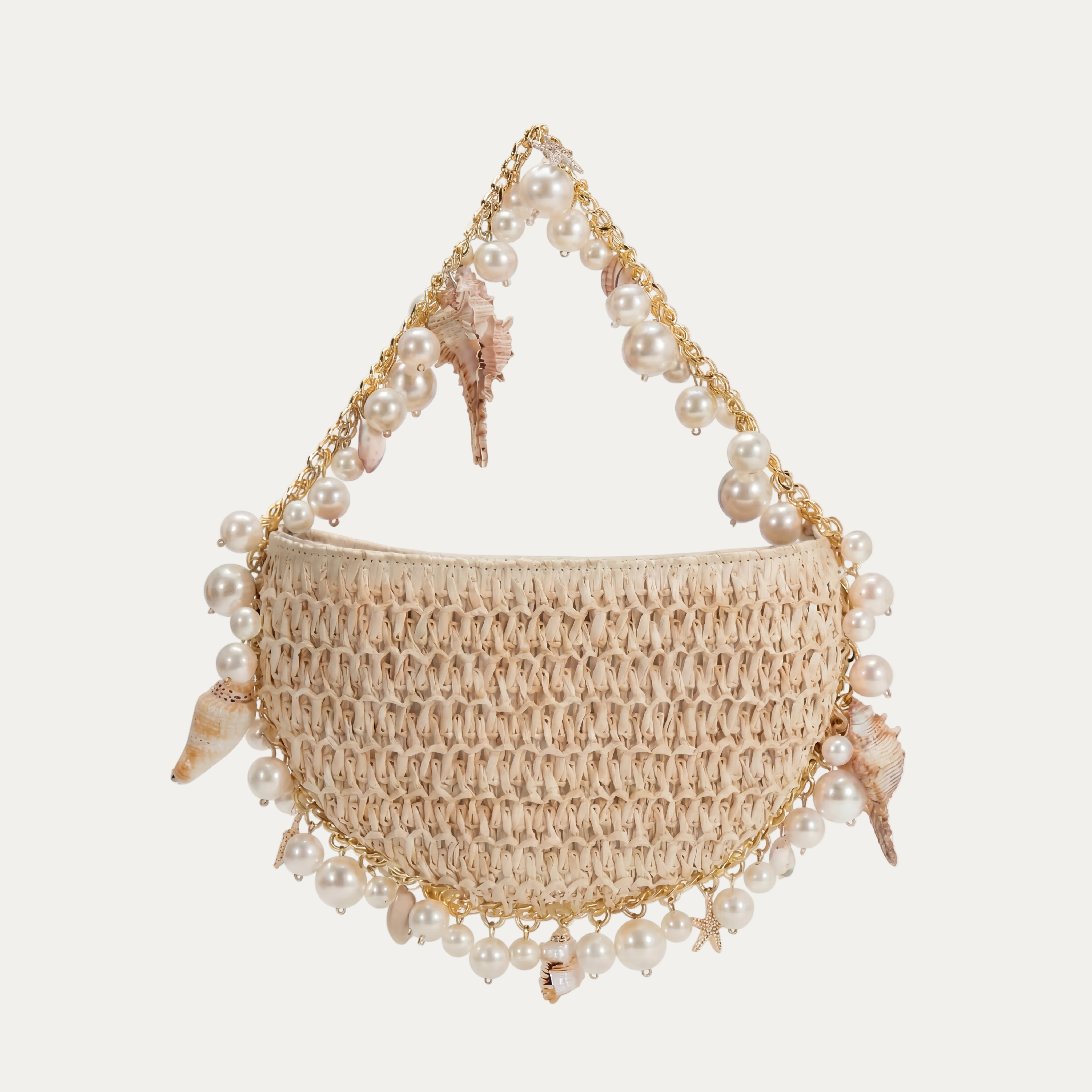 Mini Raffia Shell Bag - Sable Crème