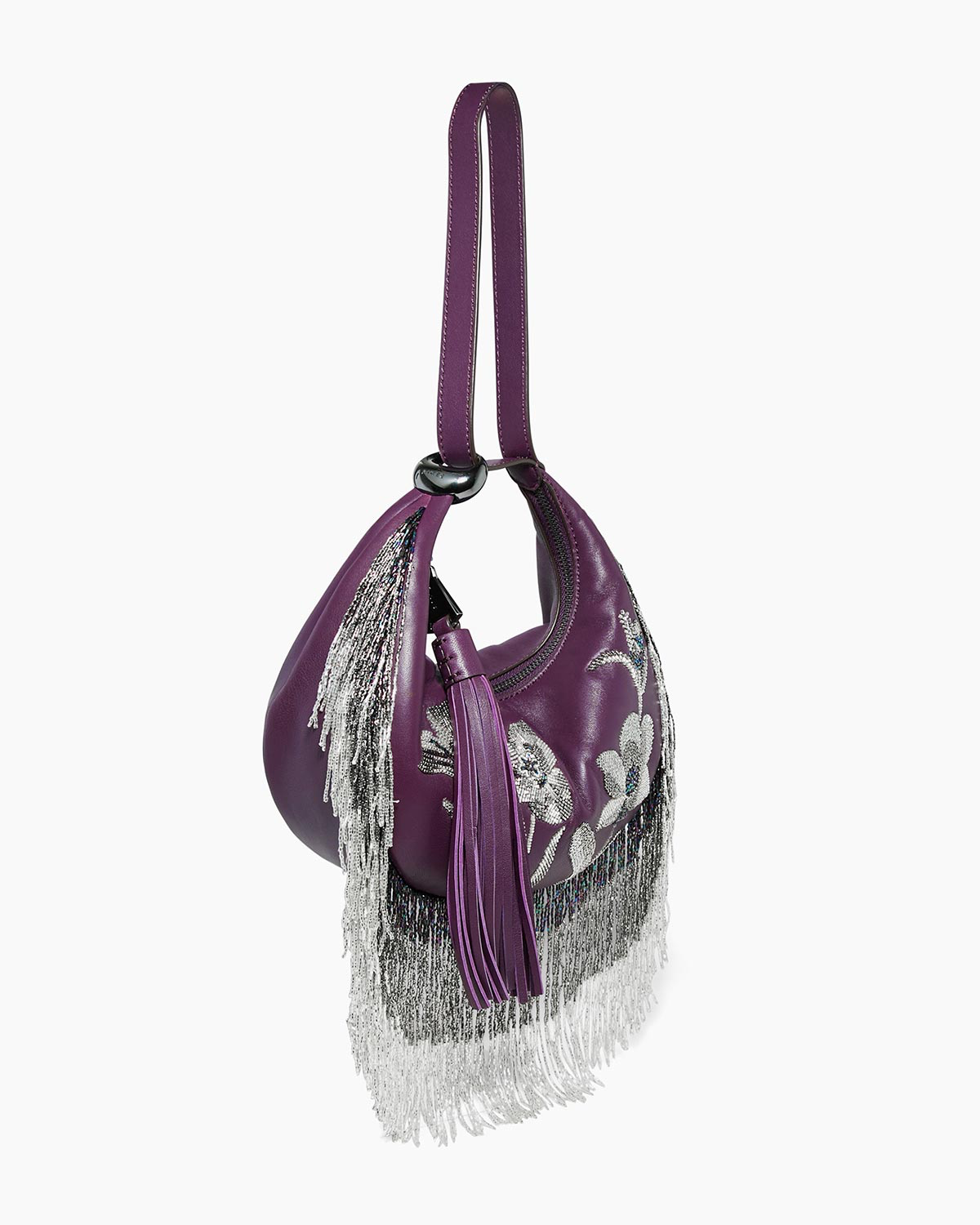 Autumn Plum Beaded Shoulder Bag