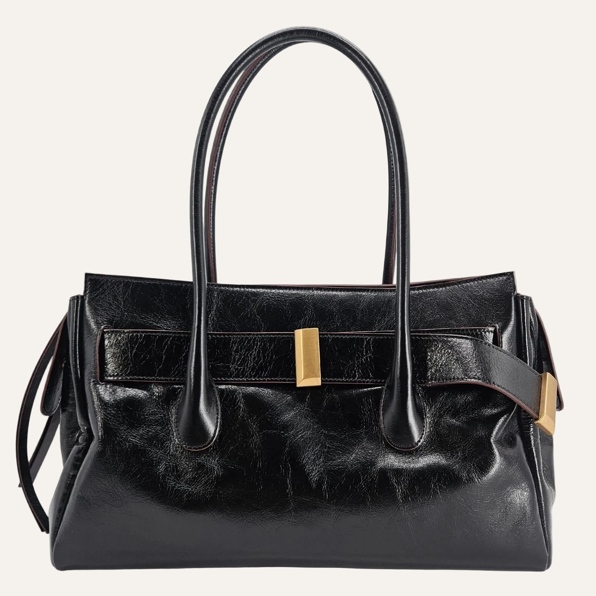 Emeralda Black Leather Shoulder Bag