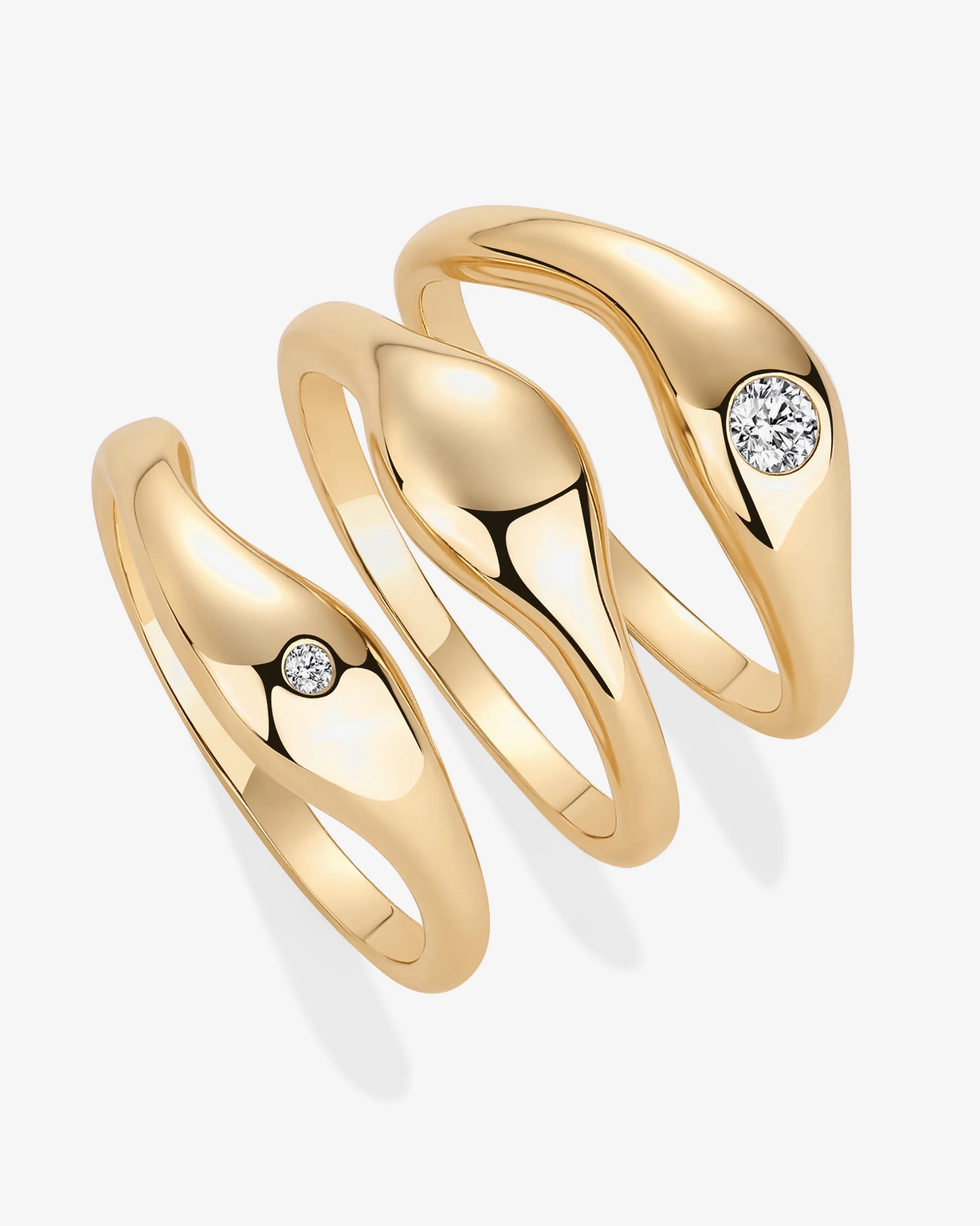 Gold Vermeil Diamond Triple Ring Stack Set-thumbmail-3