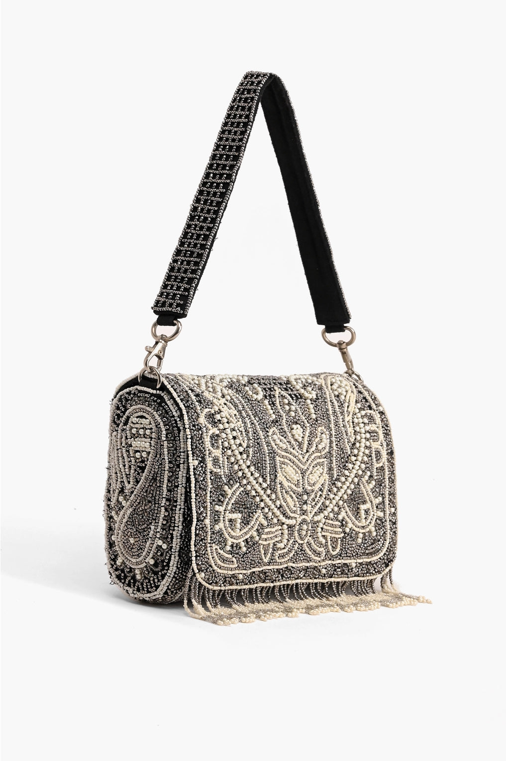 Smoked Pearl Hand Beaded Shoulder Bag