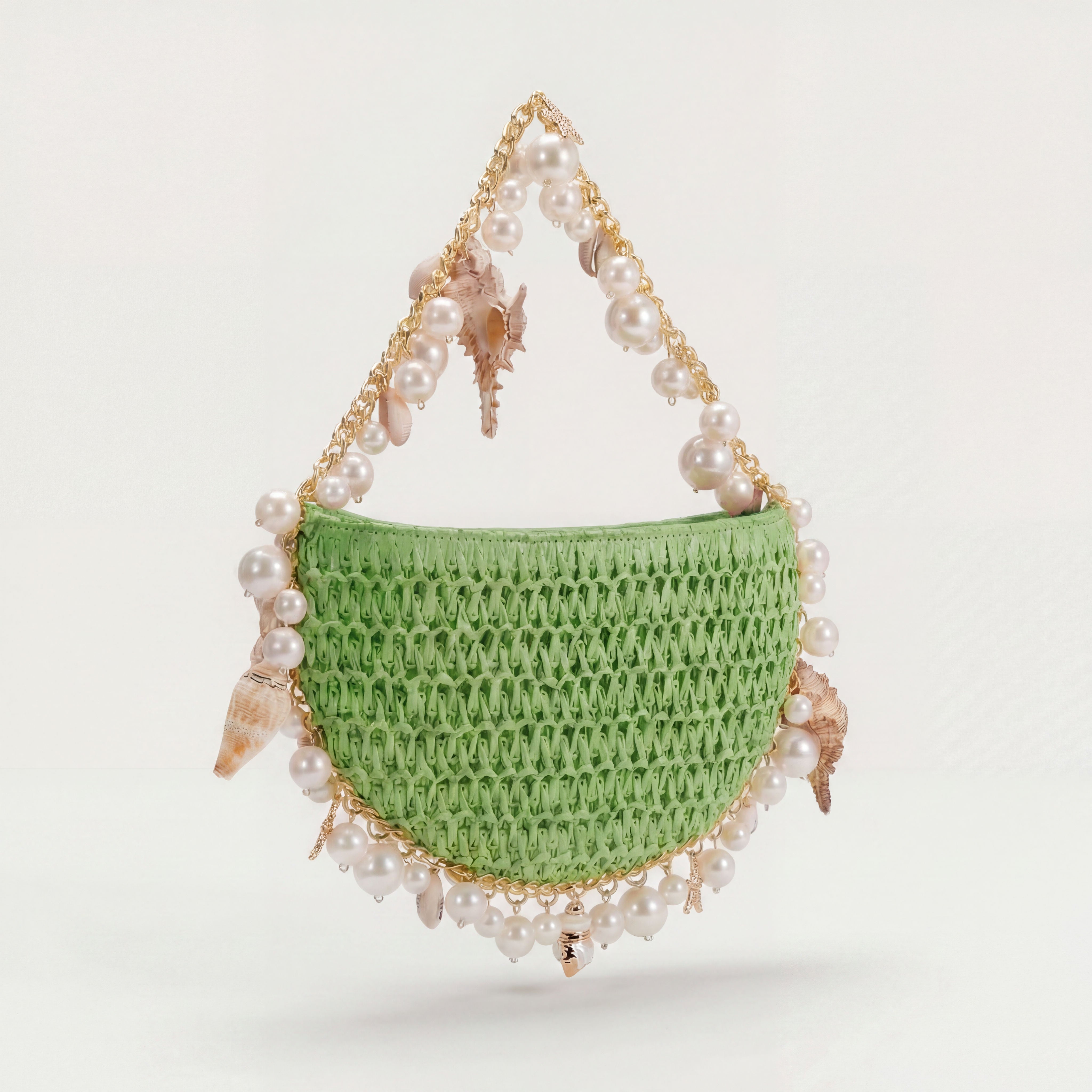 Handwoven mint raffia bag detail close-up, Coastal Mint by Bahari