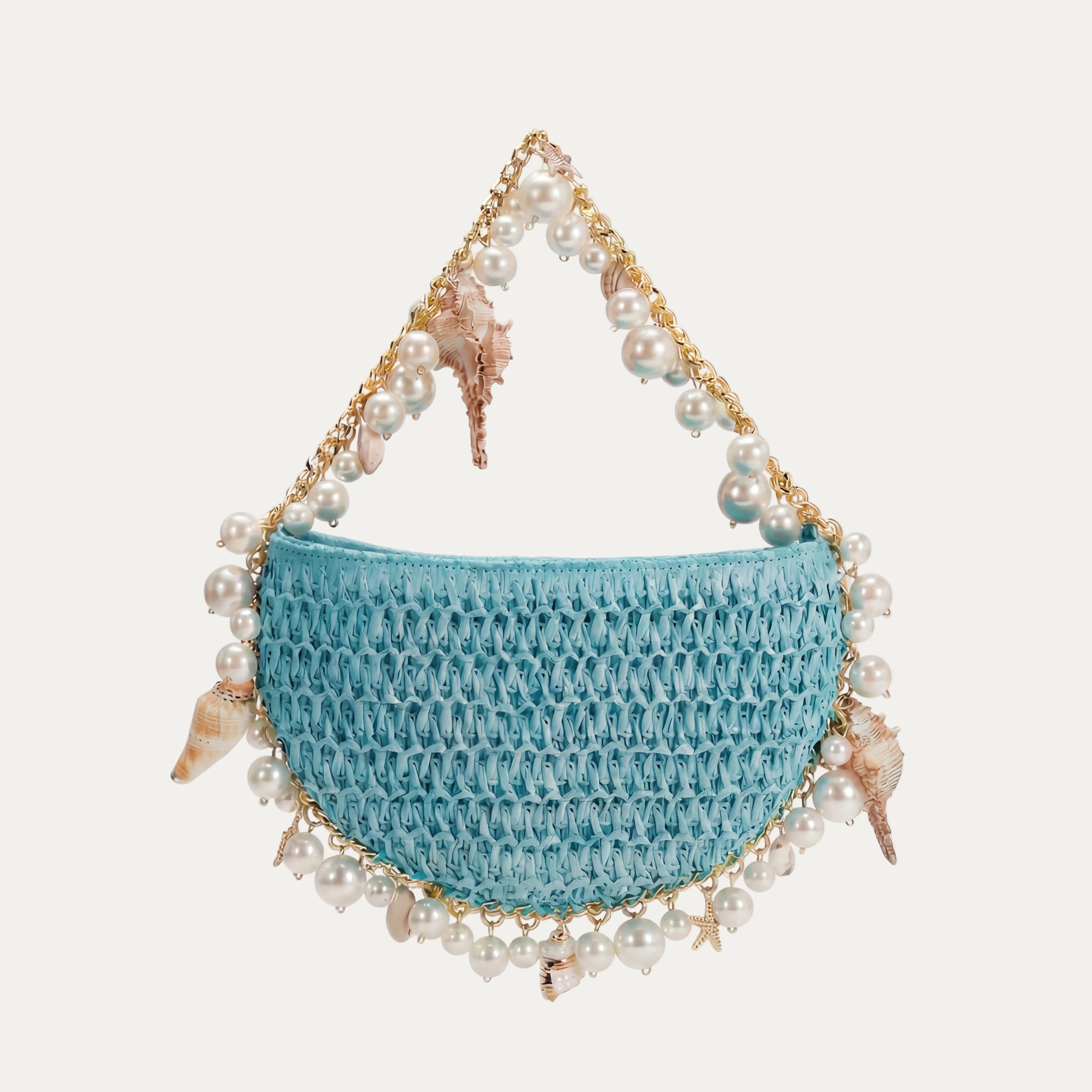 Mini Raffia Shell Bag - Riviera Blëu