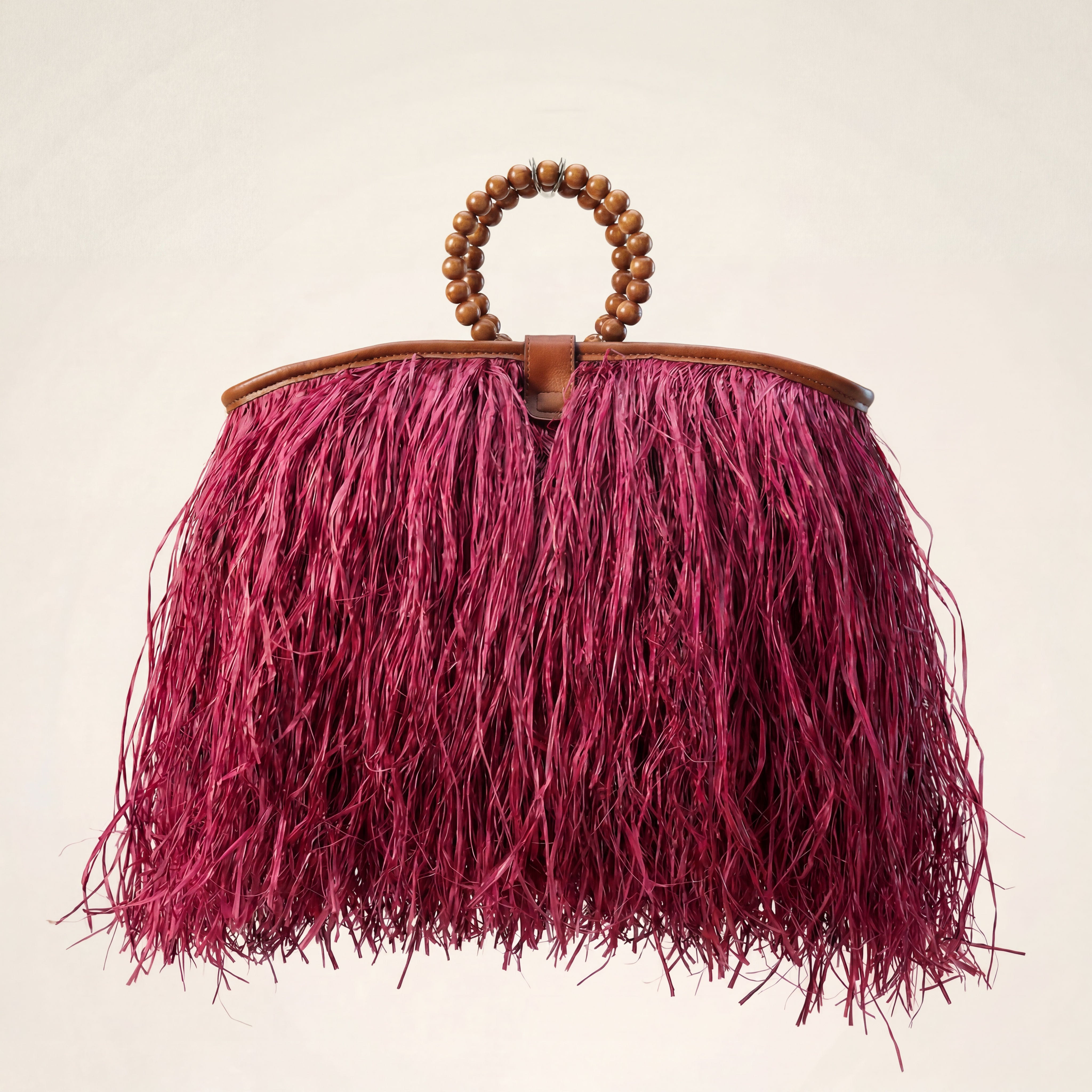 Maji Raffia Fringe Tote in Dark Fuchsia-3