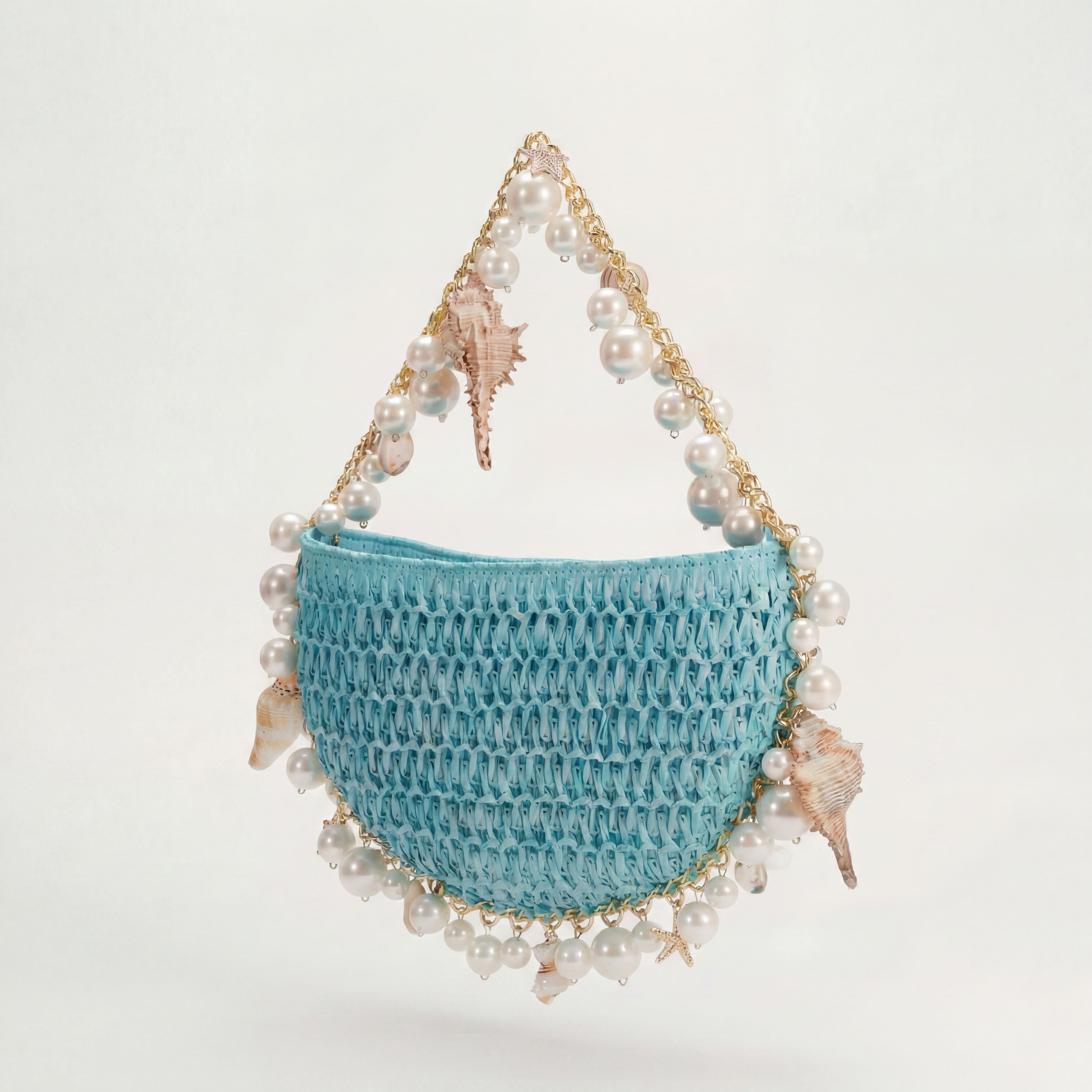 Riviera Blëu handwoven raffia mini bag with branded dust bag, Bahari