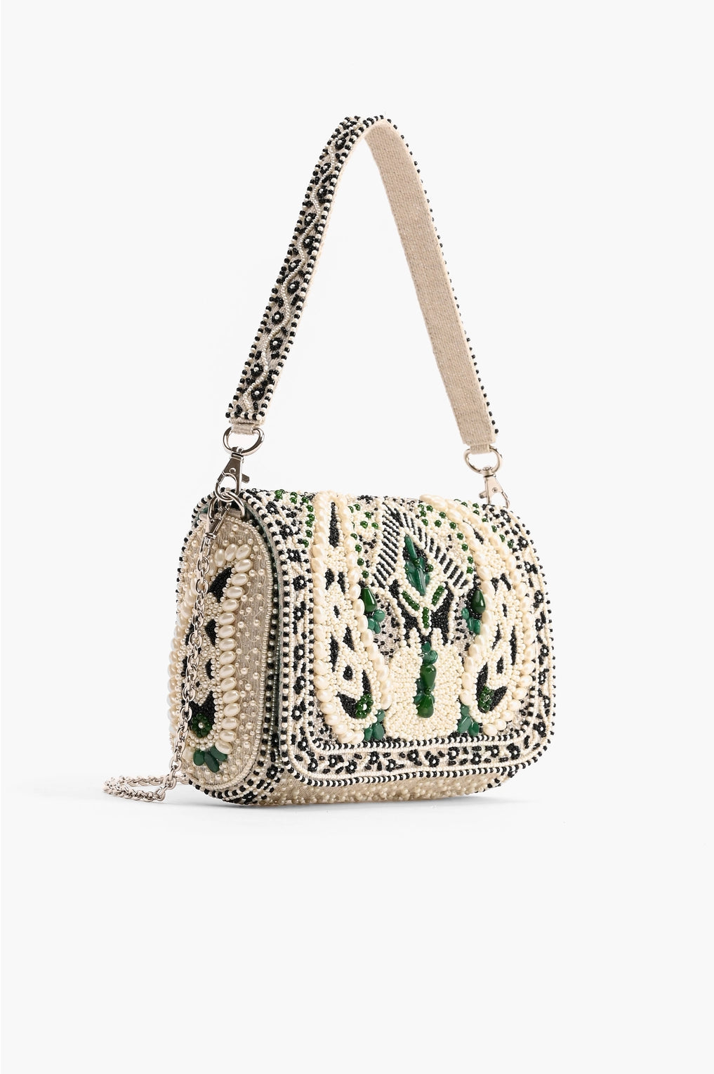 Emerald Stone Beaded Shoulder Bag