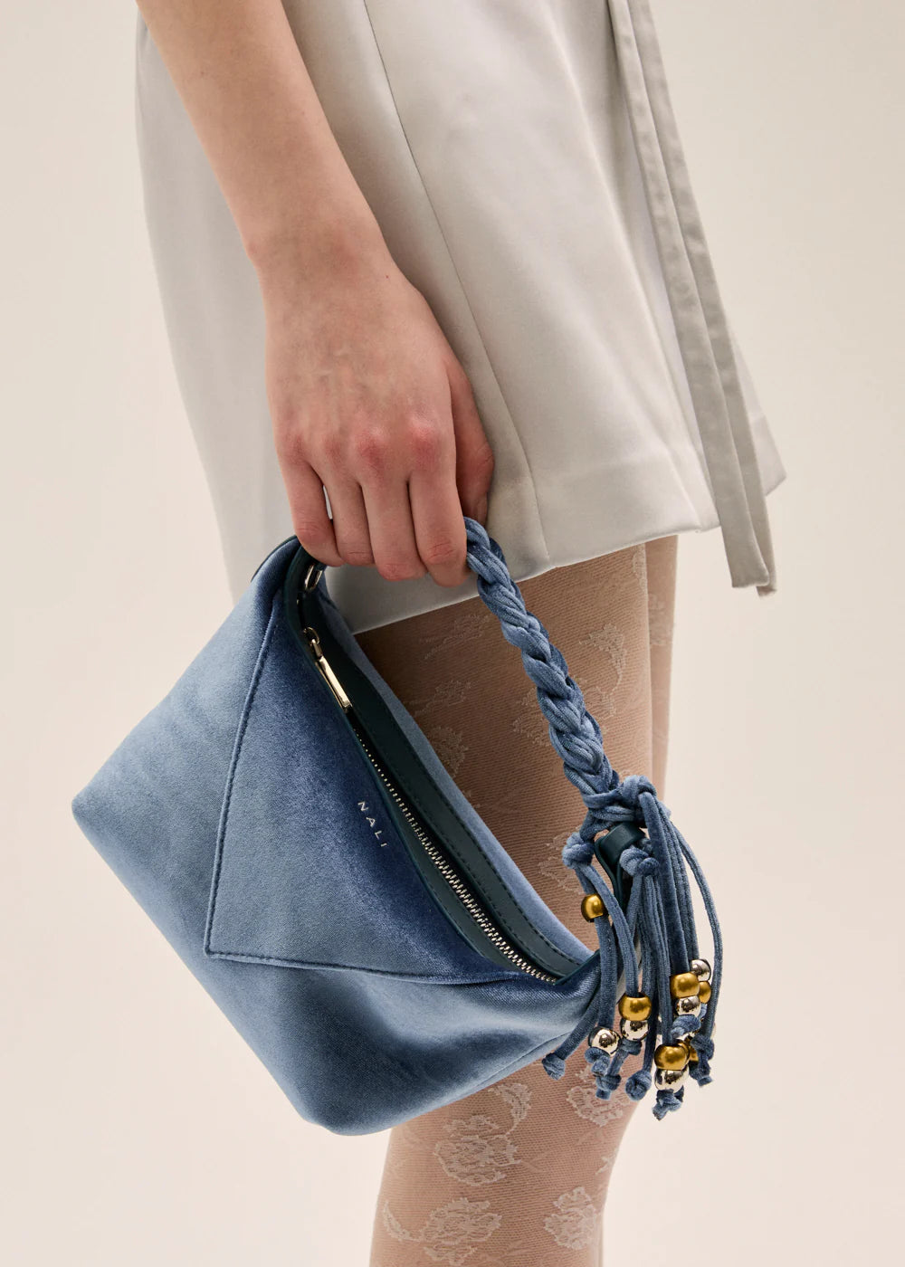 Blu Amara Small Velvet Top-Handle Bag