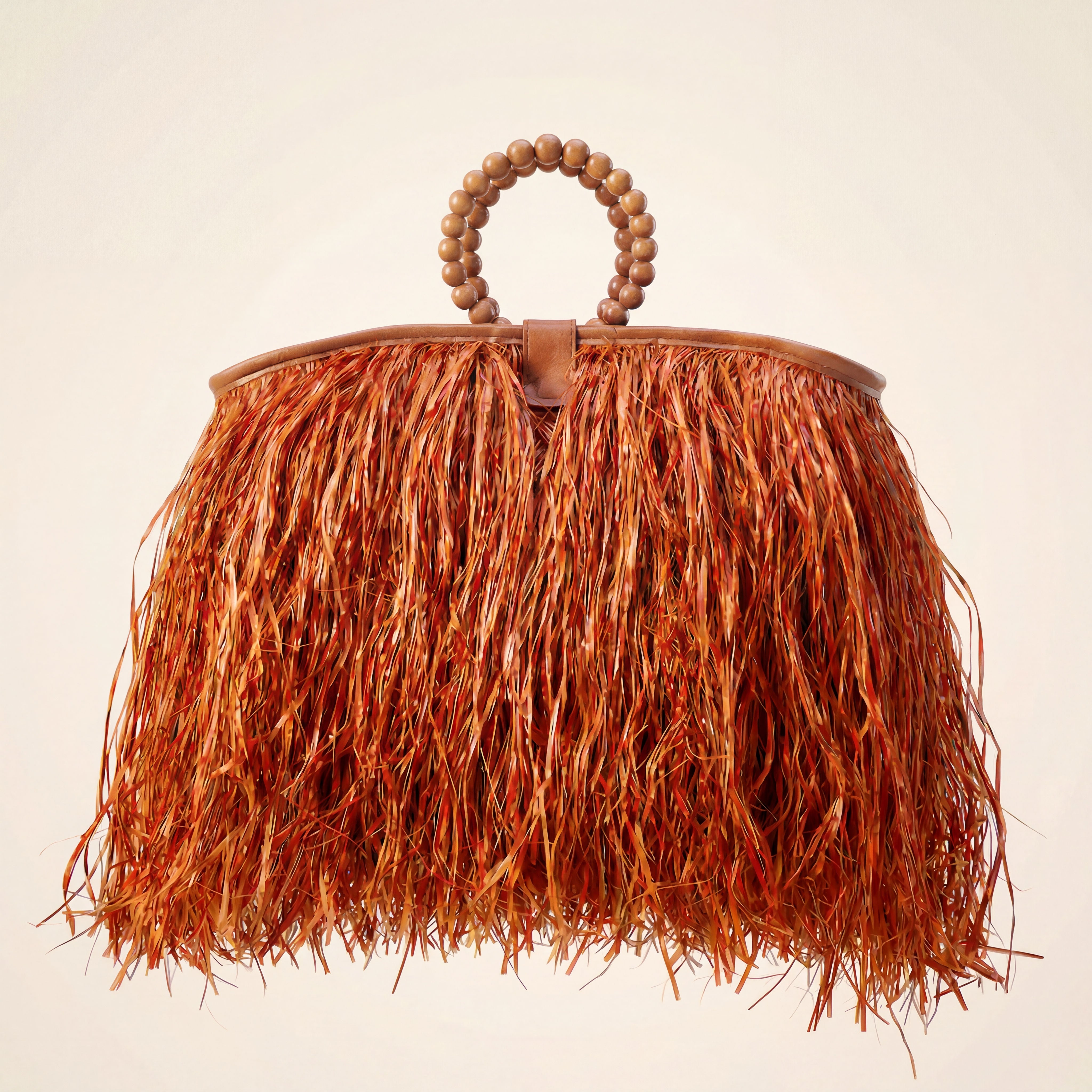 Maji Raffia Fringe Tote in Burnt Orange-1