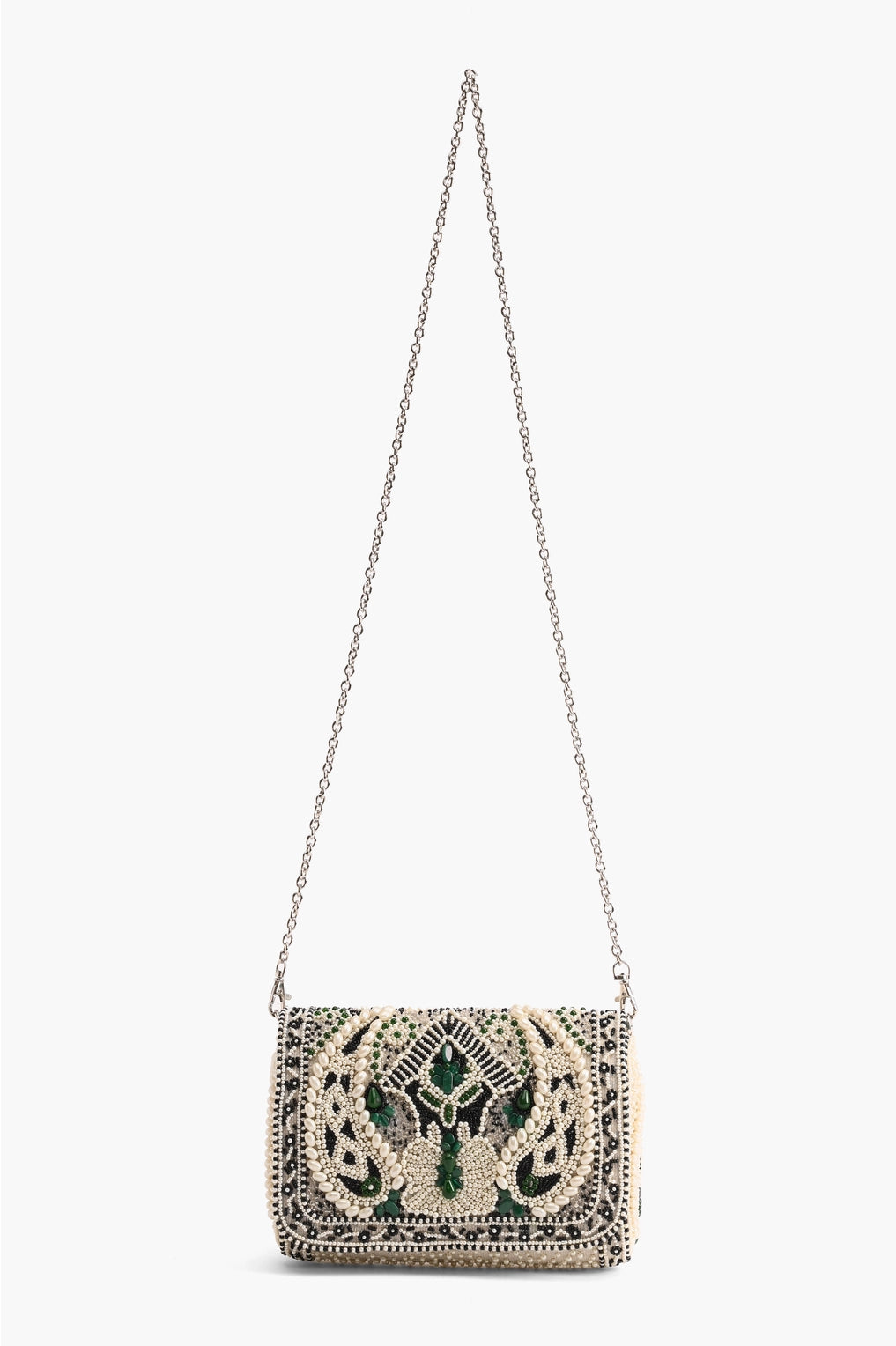 Emerald Stone Beaded Shoulder Bag