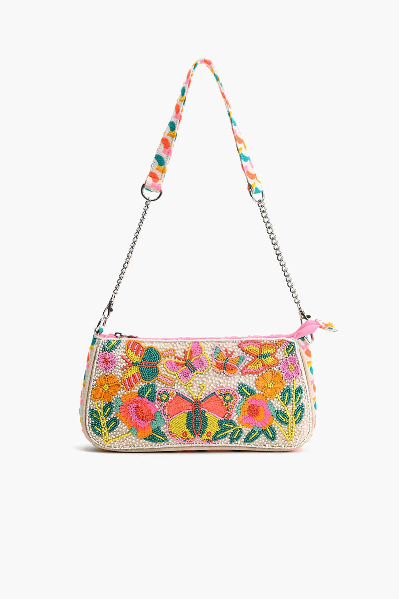 Rainbow Wings Floral Beaded Shoulder Bag