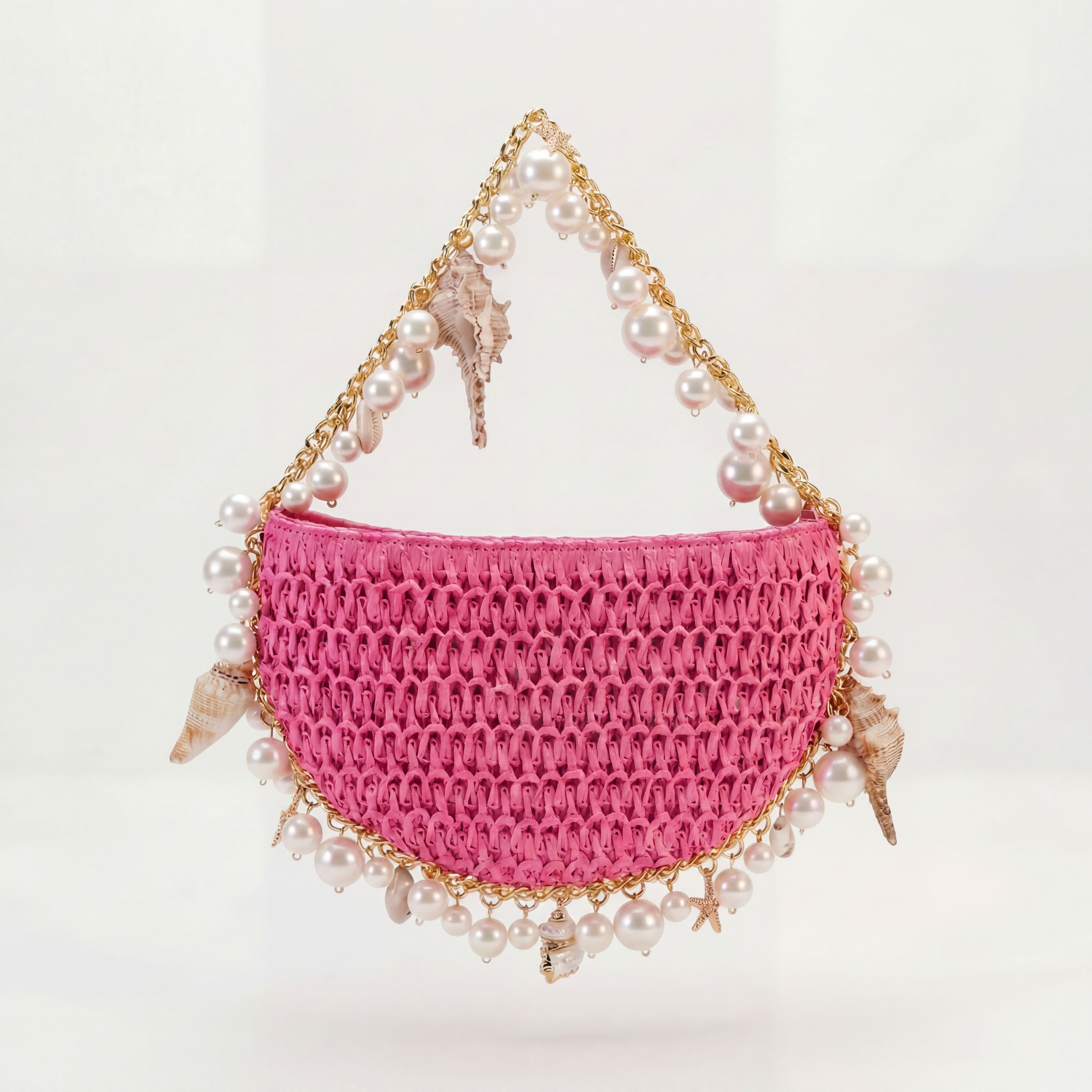 Mini Bahari Raffia Shoulder Bag - Pink Sands