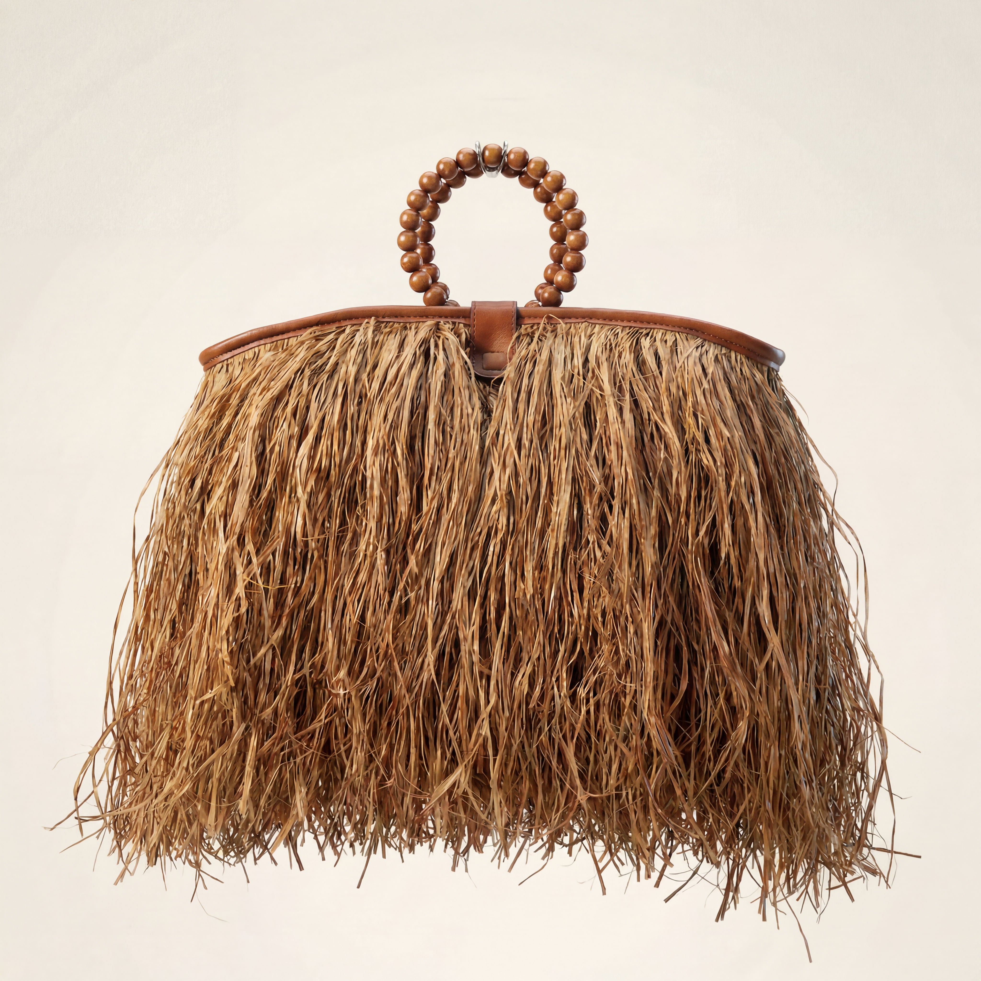 Maji Raffia Fringe Tote in Natural Brown-1