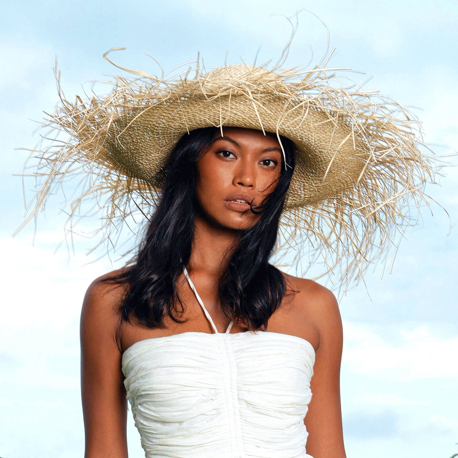 Catalina Frayed Straw Hat In Nude