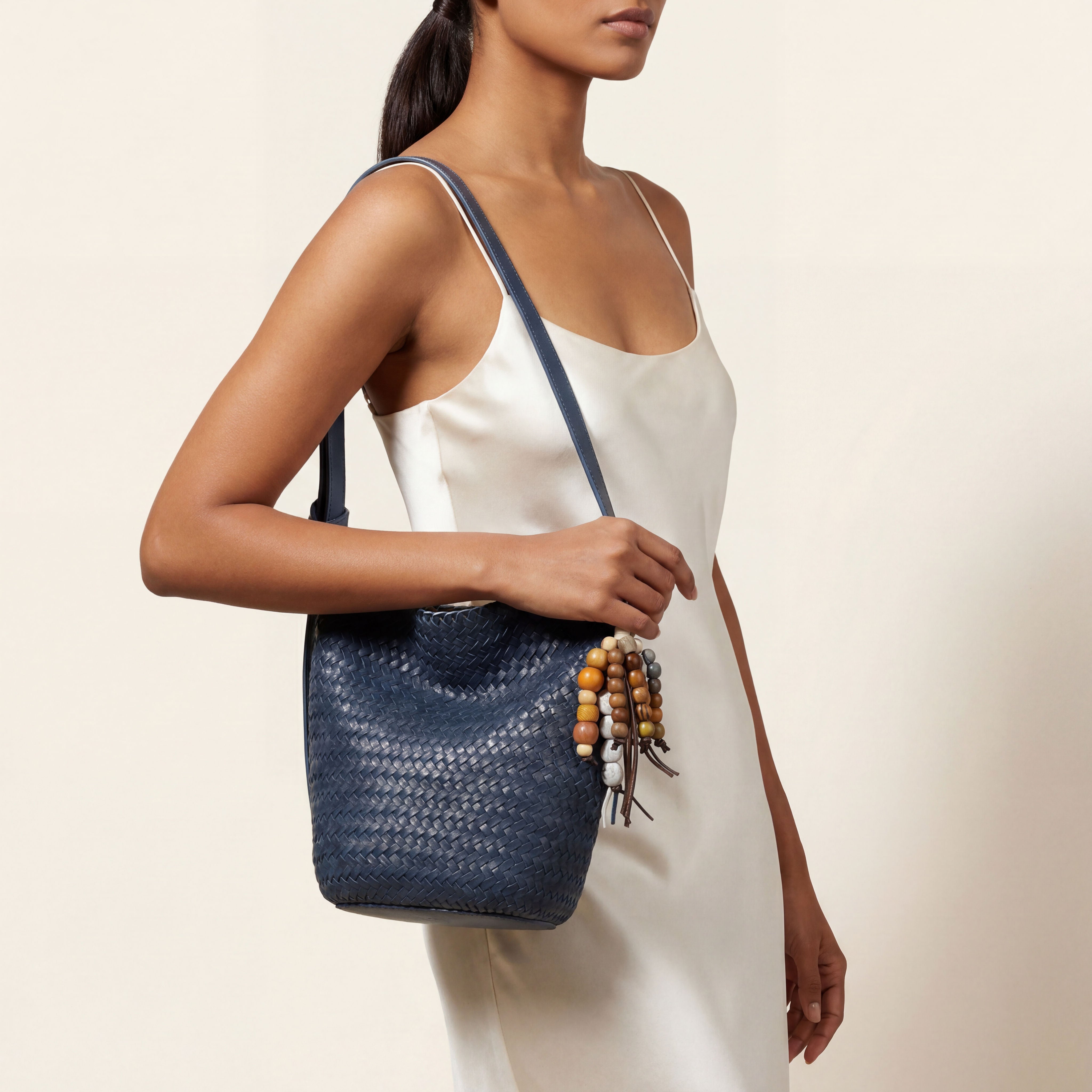 Kiondo Woven Bucket Bag in Navy
