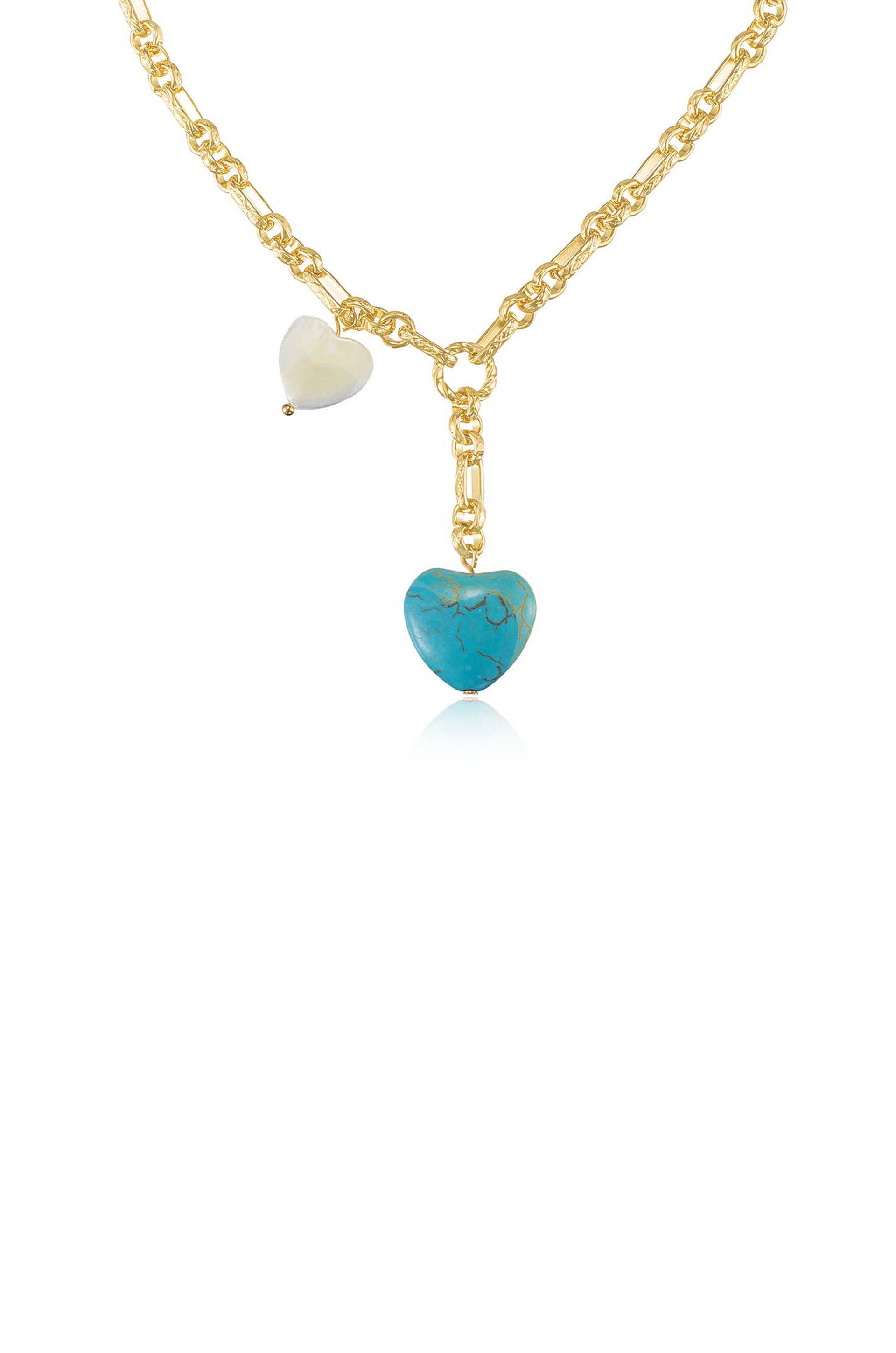 Turquoise and Pearl Hearts Lariat-3