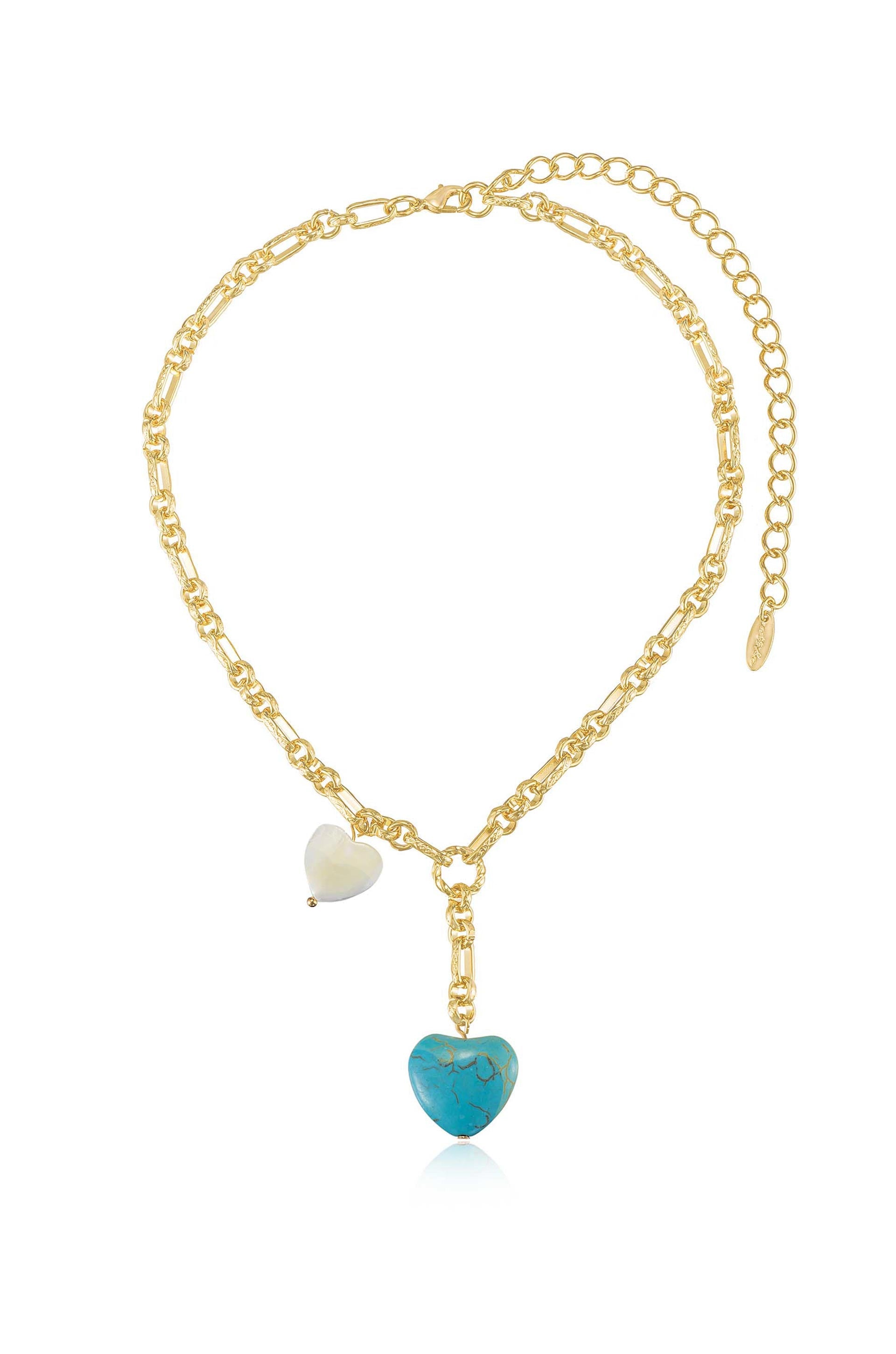 Turquoise and Pearl Hearts Lariat-1