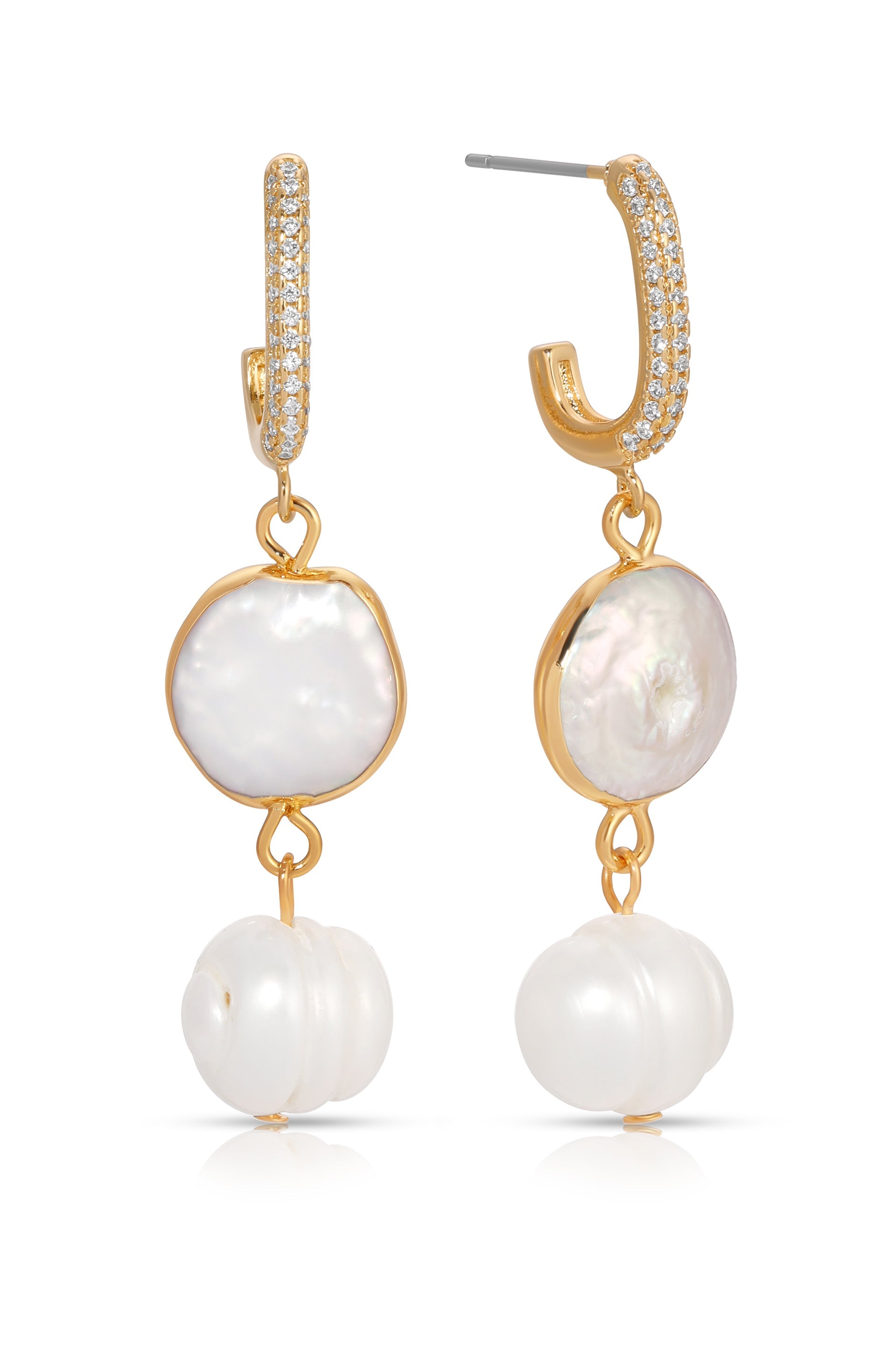 Dangling Freshwater Pearl Huggie Hoop Earrings-1