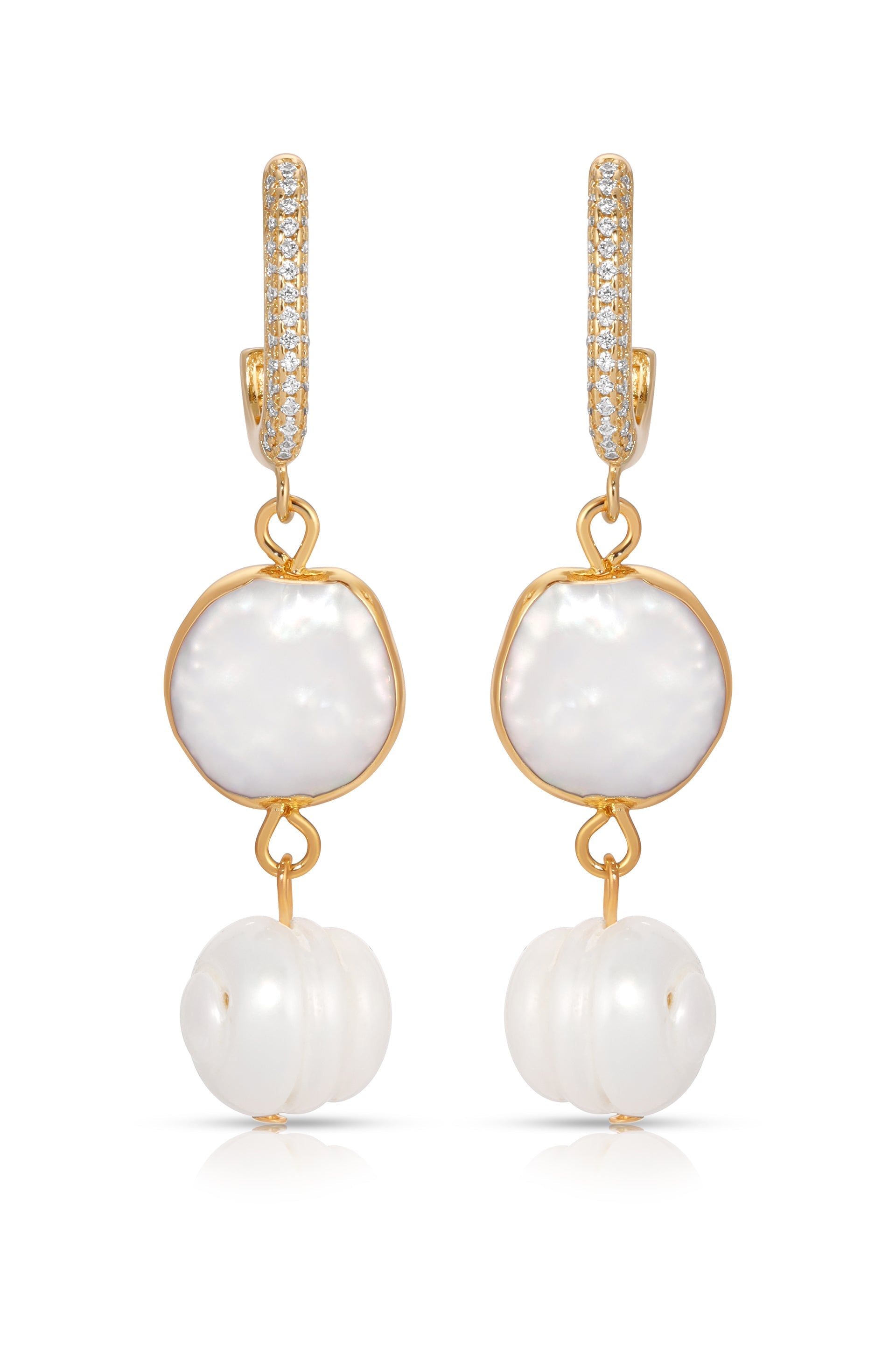 Dangling Freshwater Pearl Huggie Hoop Earrings-3