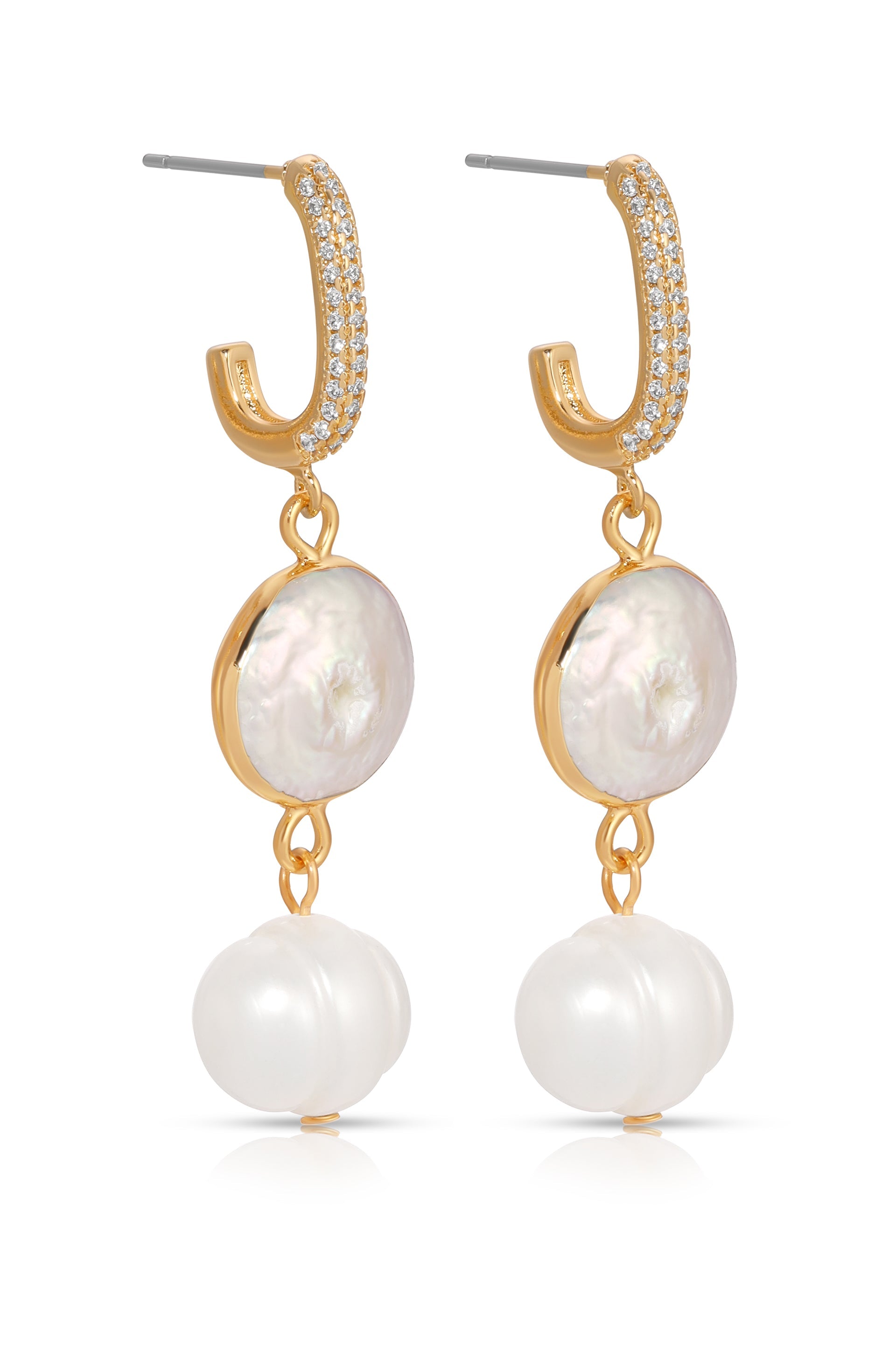 Dangling Freshwater Pearl Huggie Hoop Earrings-4