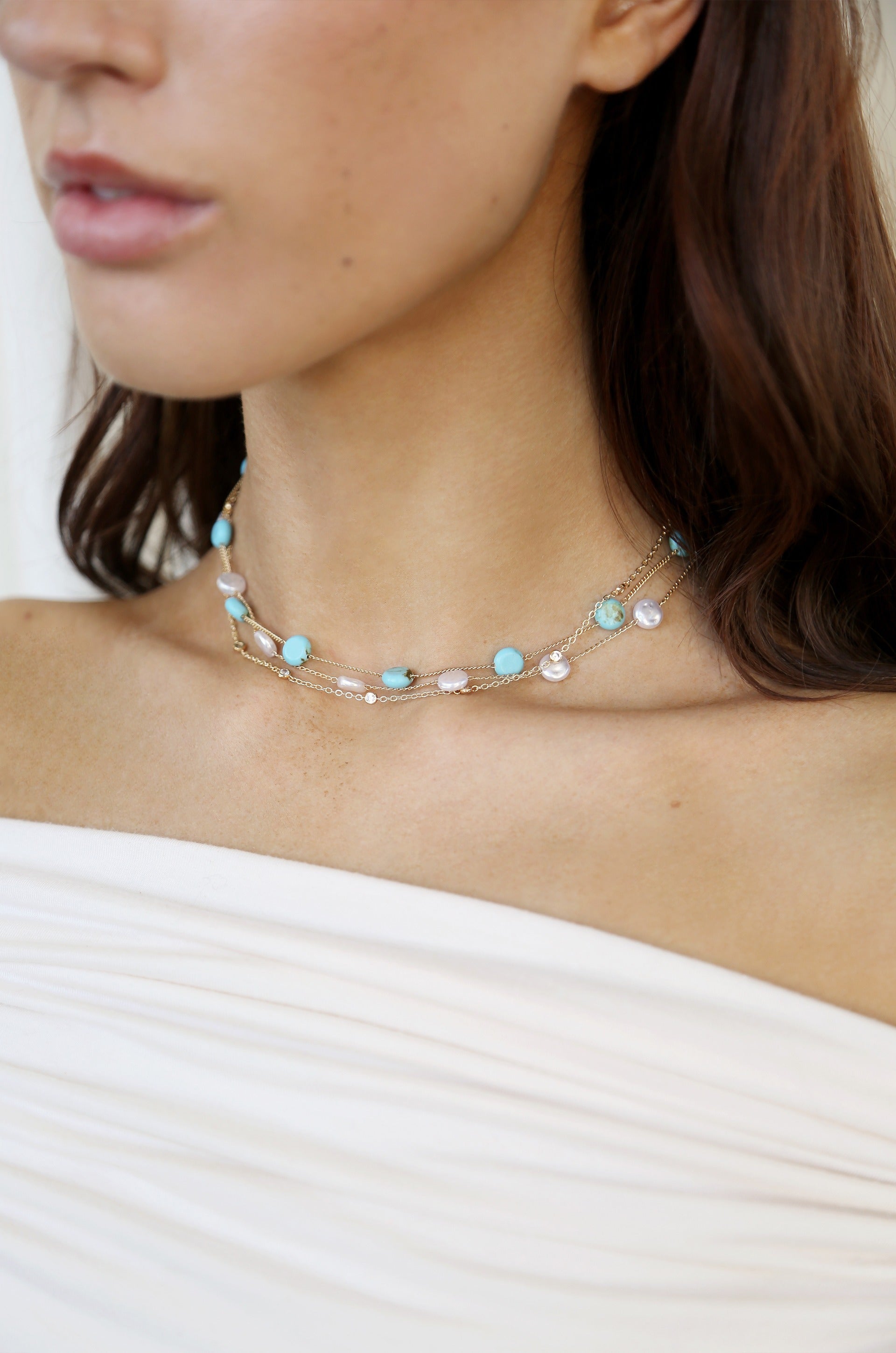Dressed in Turquoise & Pearls Necklace-3
