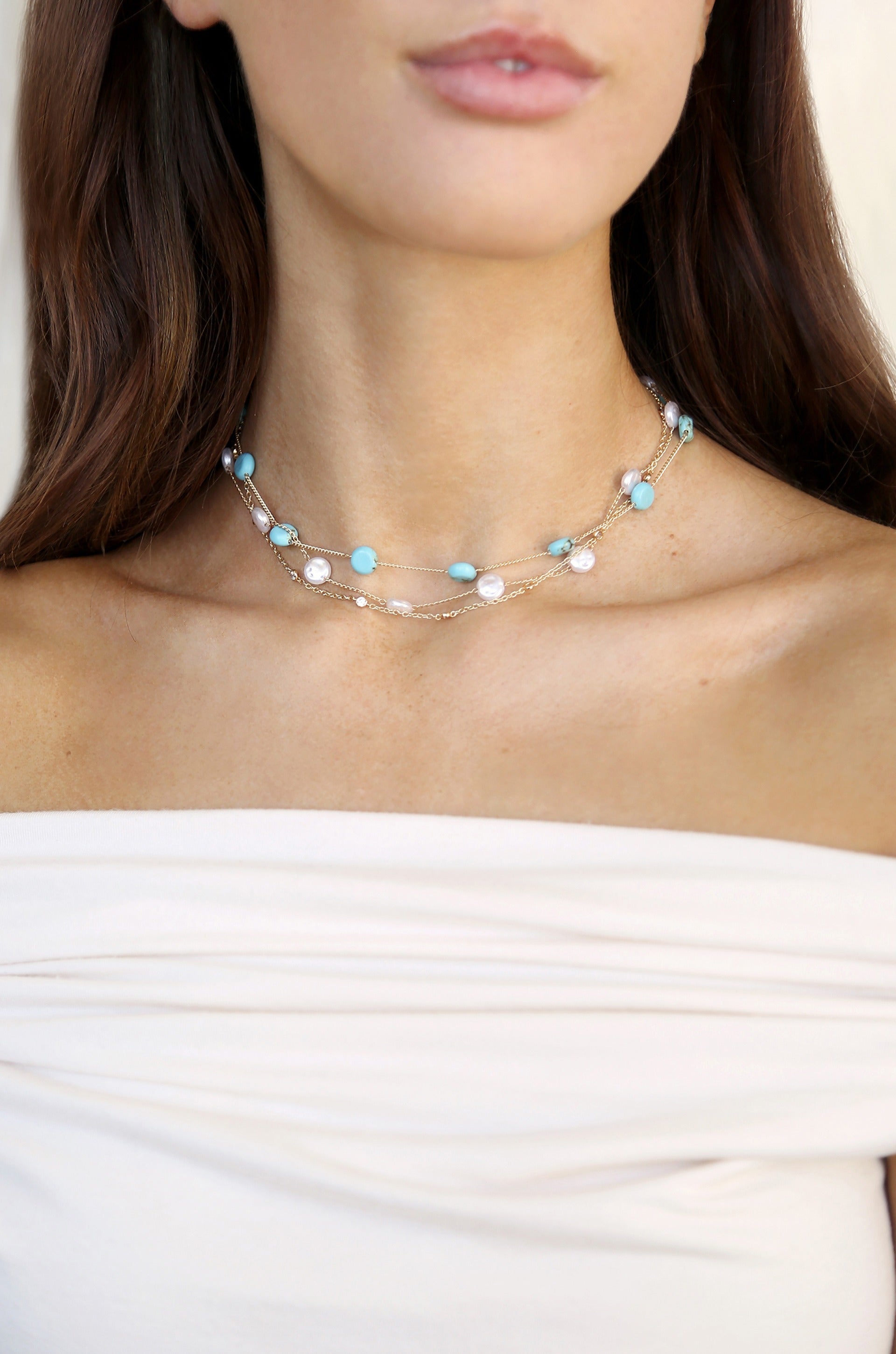 Dressed in Turquoise & Pearls Necklace-4
