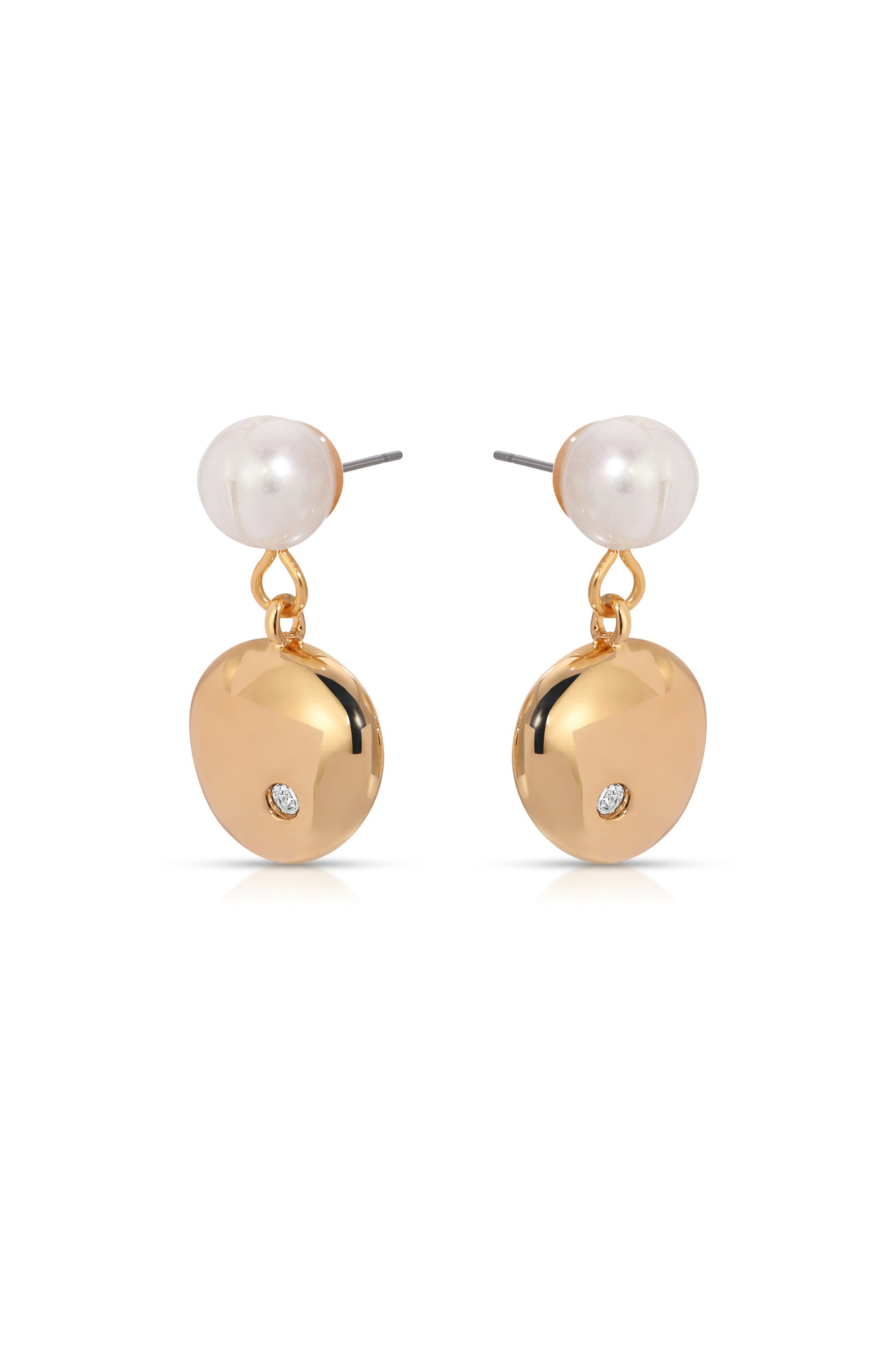 Small Pebble and Pearl Dangle Earrings-4