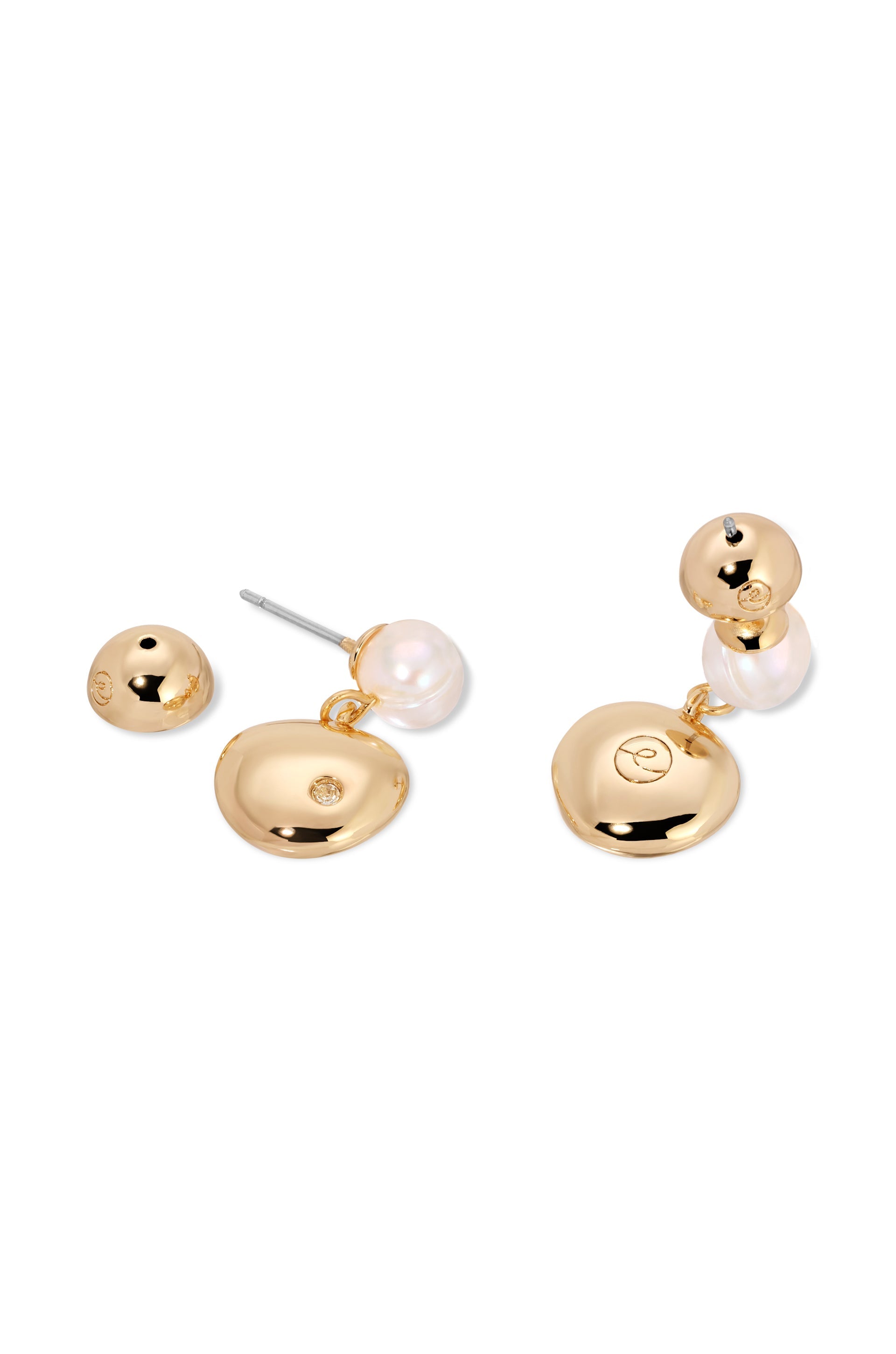 Small Pebble and Pearl Dangle Earrings-3