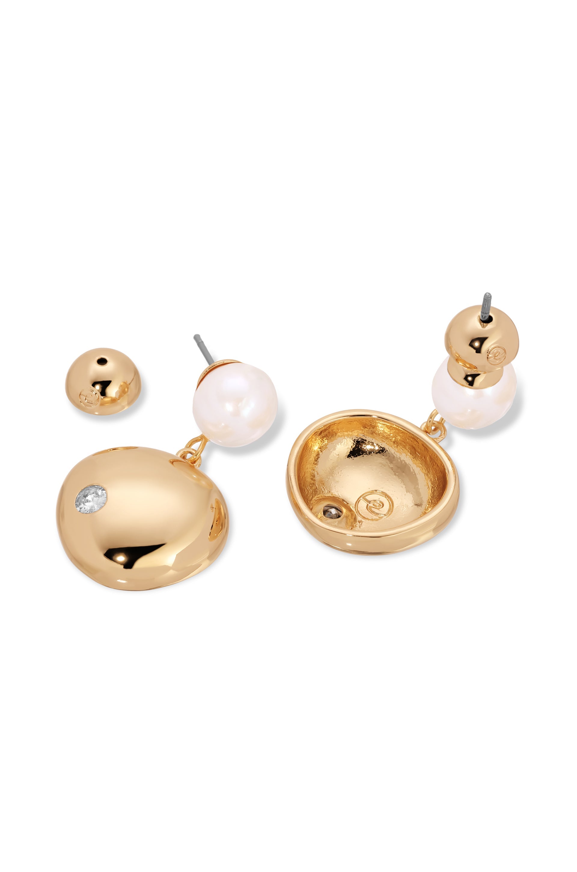 Large Pebble and Pearl Dangle Earrings-3