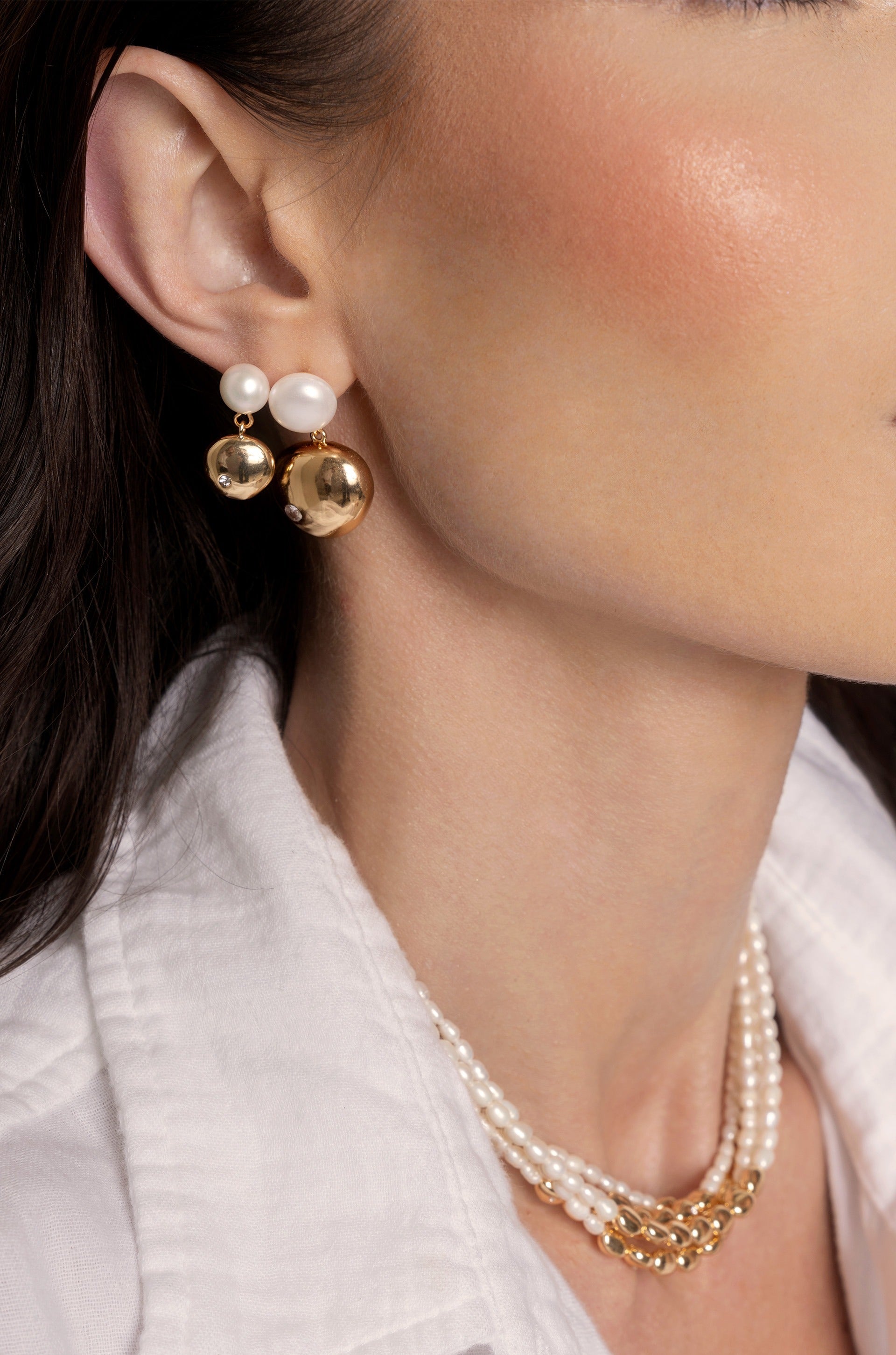 Small Pebble and Pearl Dangle Earrings-7