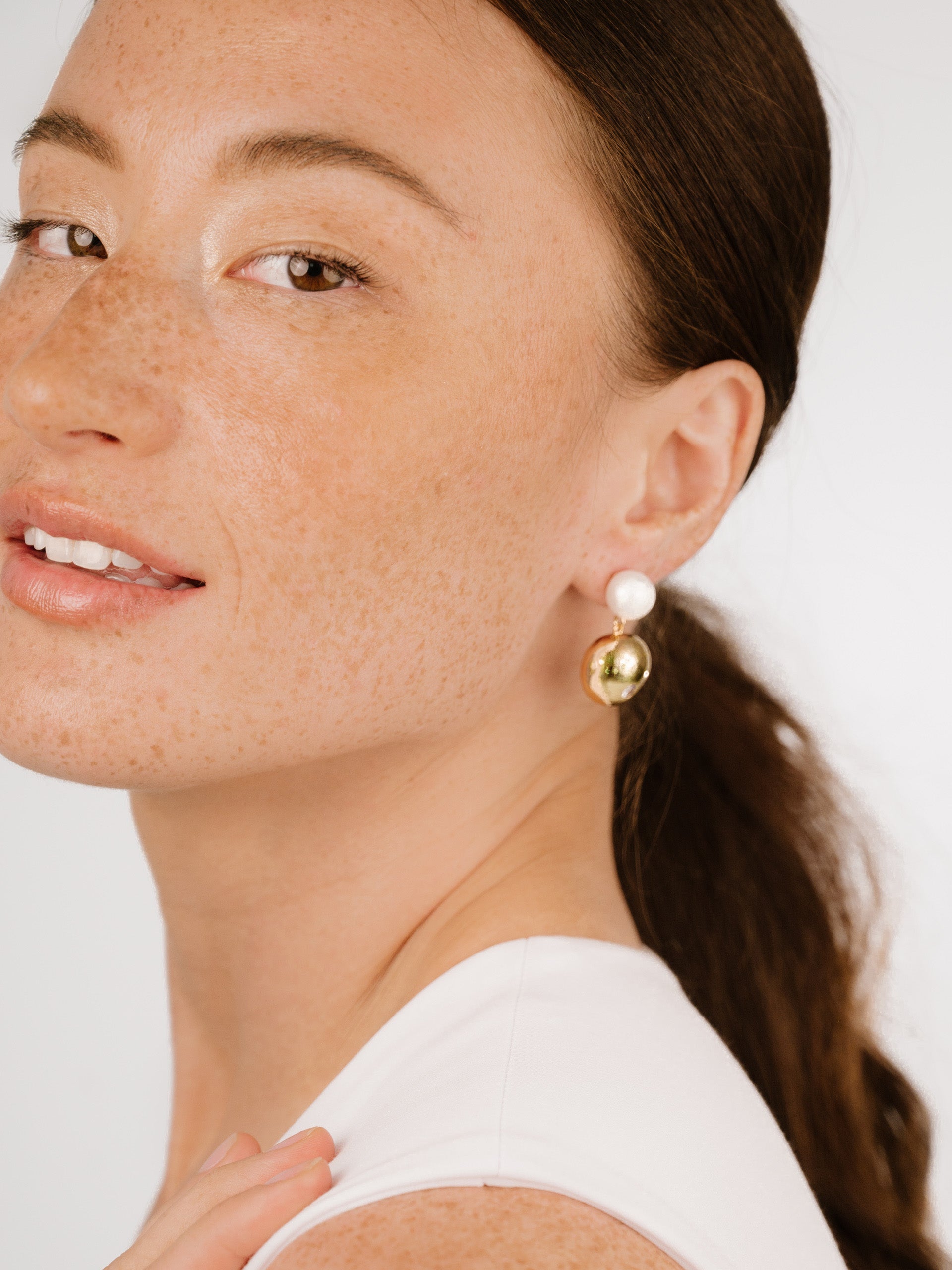 Large Pebble and Pearl Dangle Earrings-6