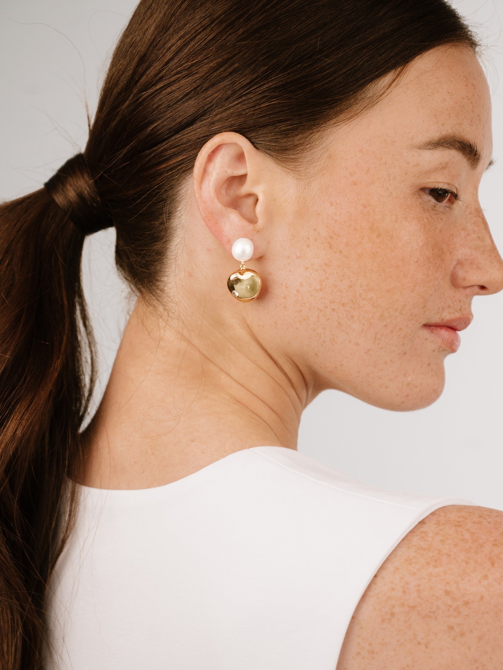 Large Pebble and Pearl Dangle Earrings-5