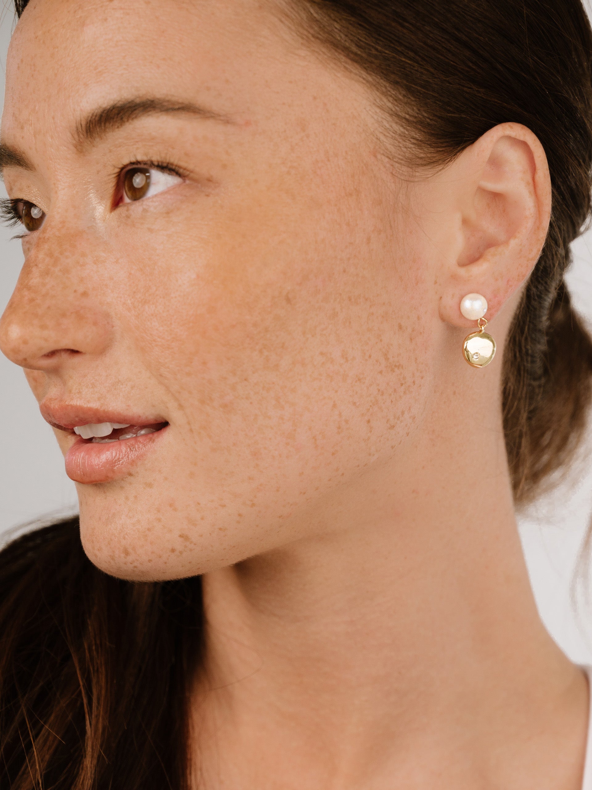 Small Pebble and Pearl Dangle Earrings-6