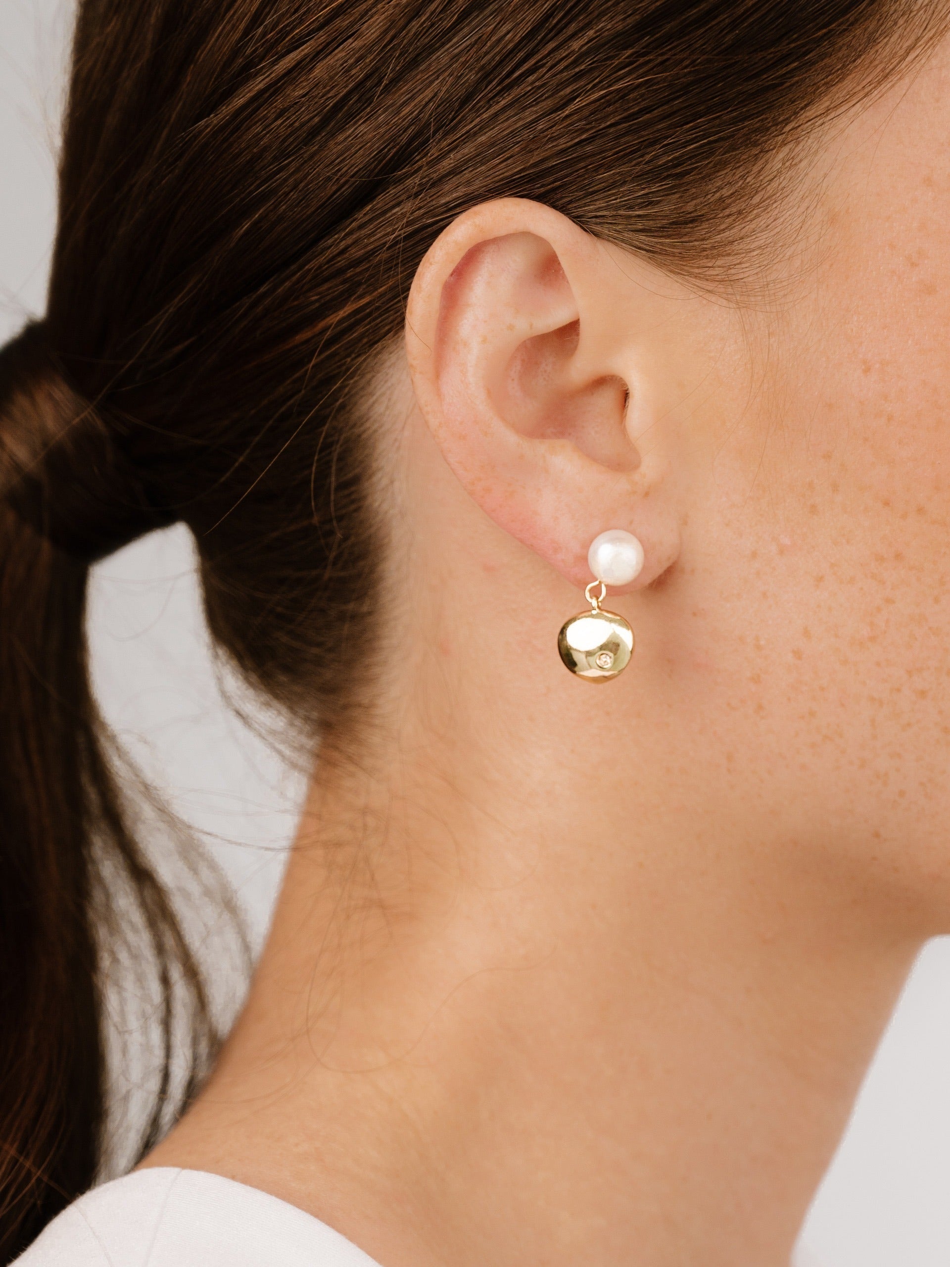 Small Pebble and Pearl Dangle Earrings-5