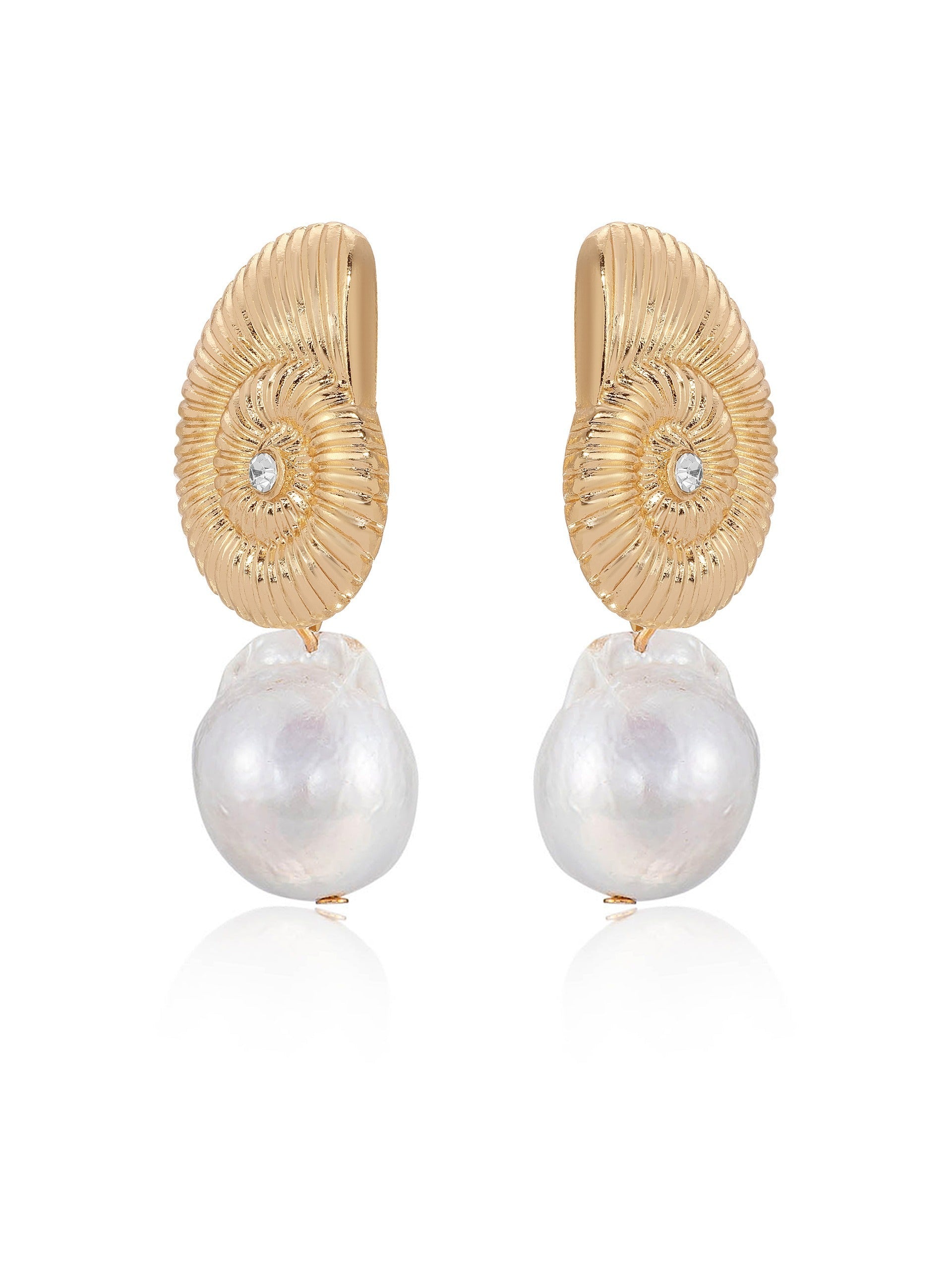 Nautilus Shell Freshwater Pearl Earrings-3