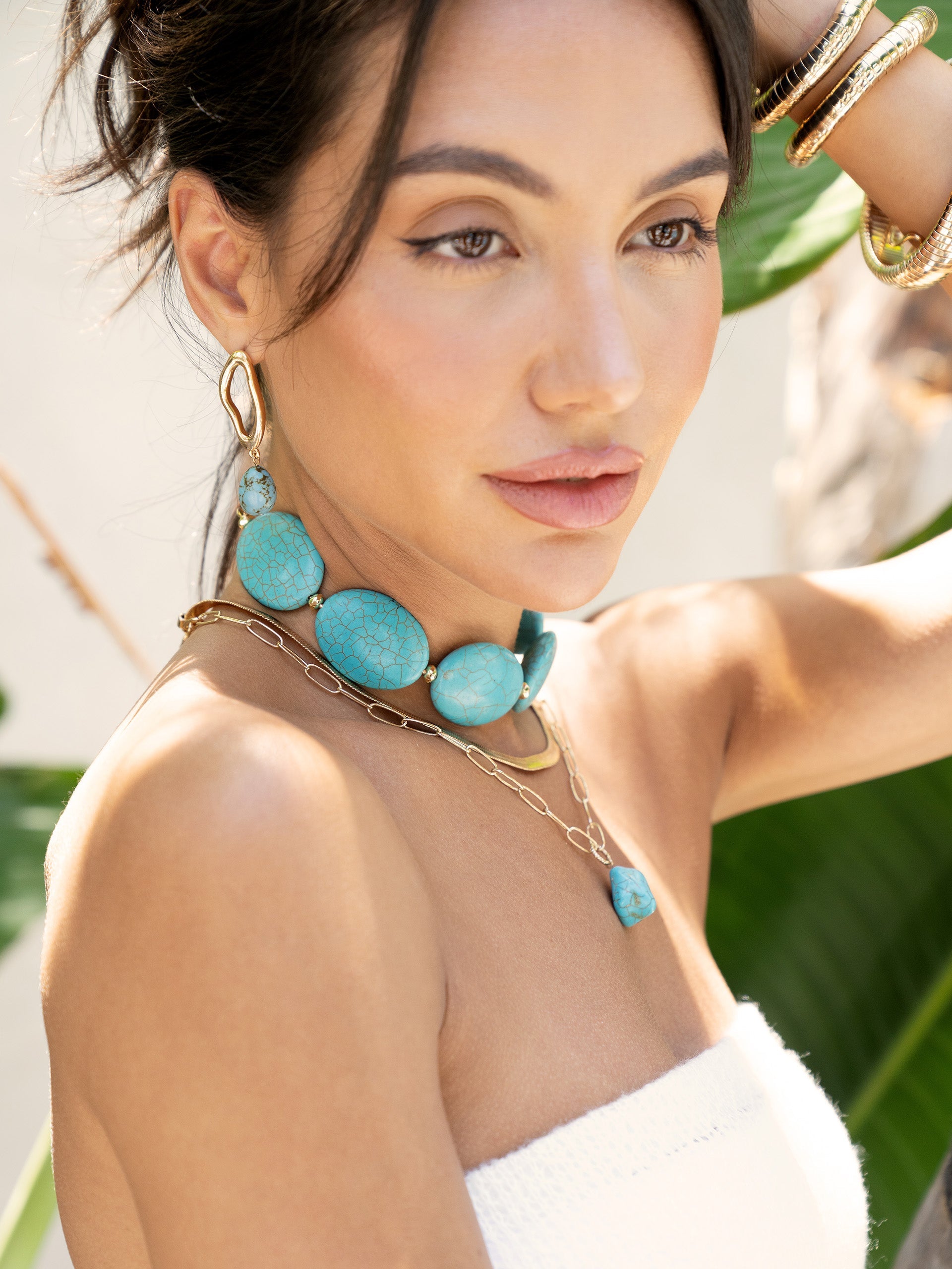 Oval Turquoise Stones Statement Choker-7