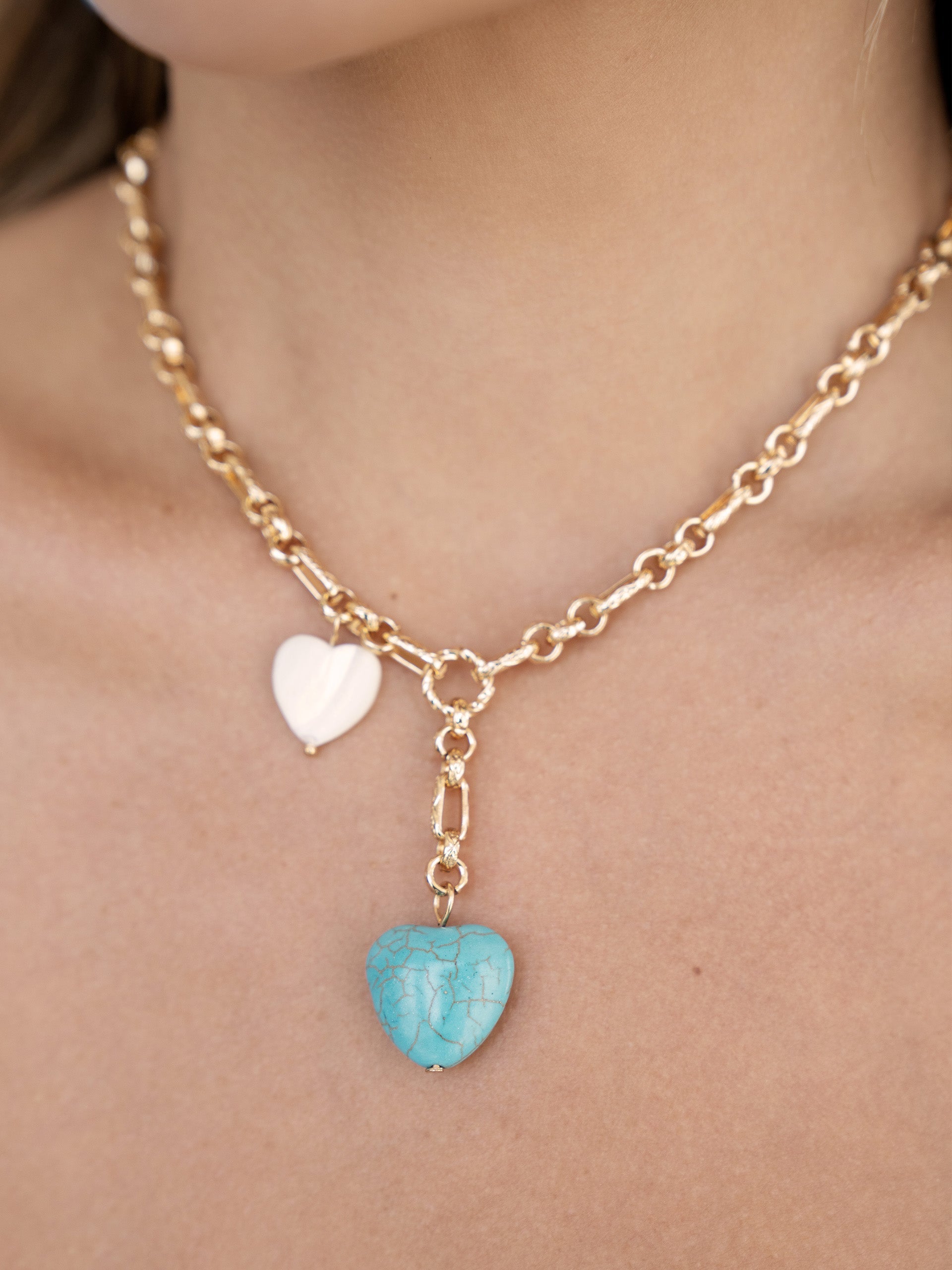 Turquoise and Pearl Hearts Lariat-2