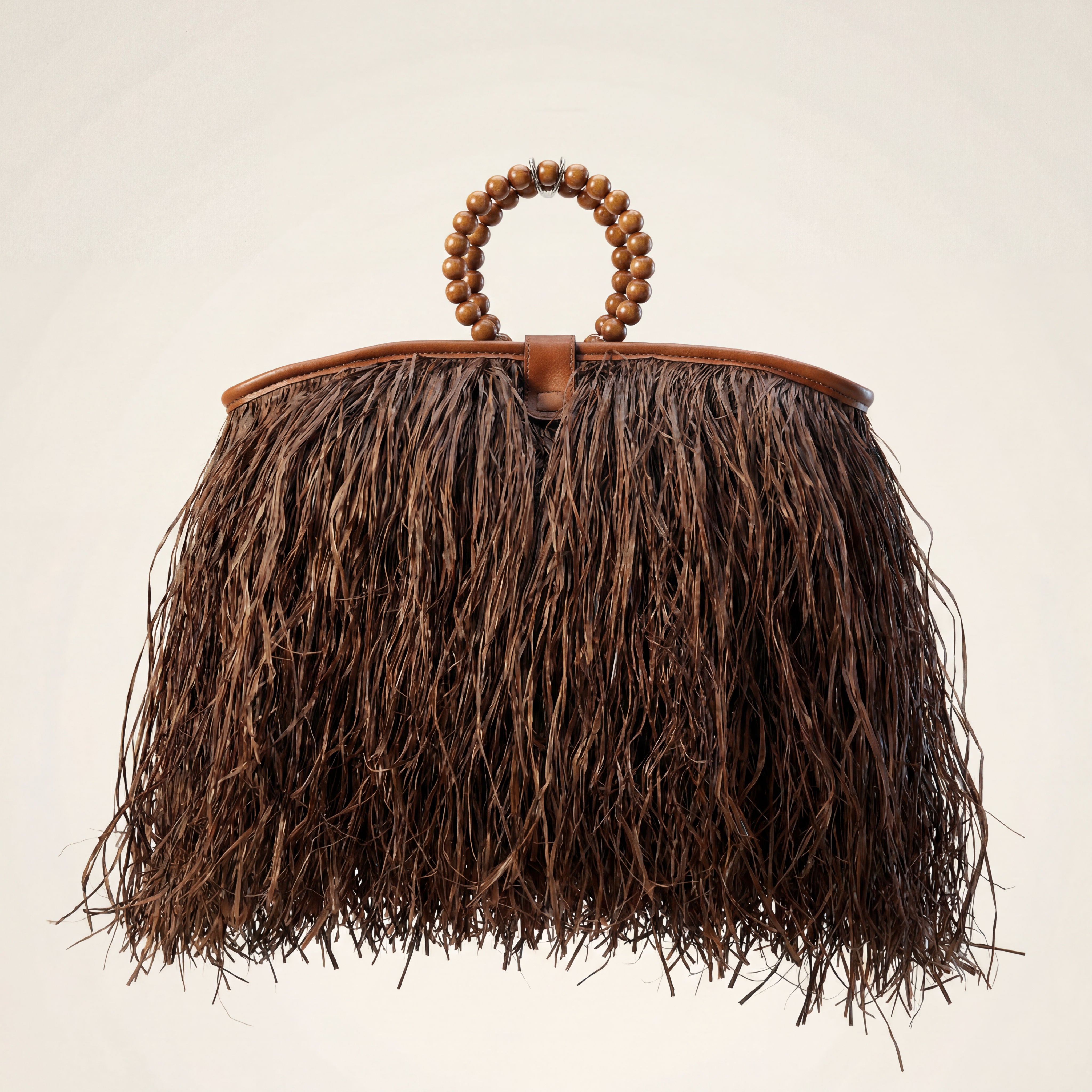 Maji Raffia Fringe Tote in Brown-1