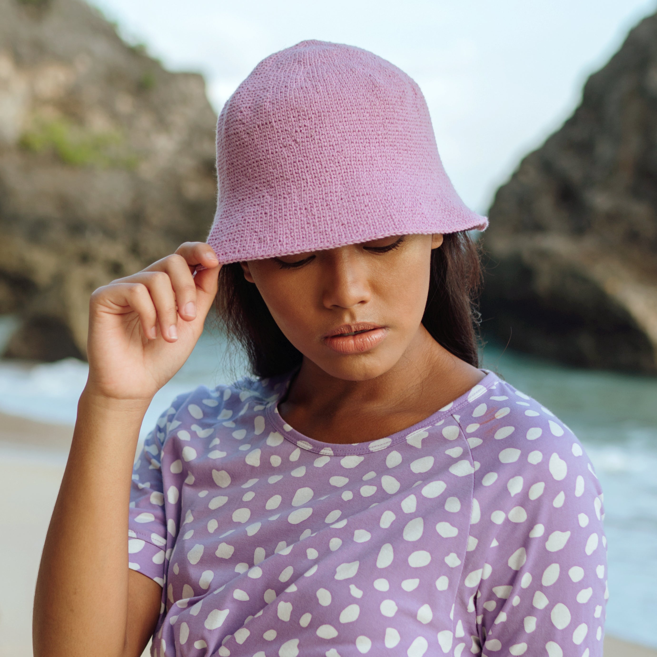 Florette Crochet Bucket Hat In Lilac Purple
