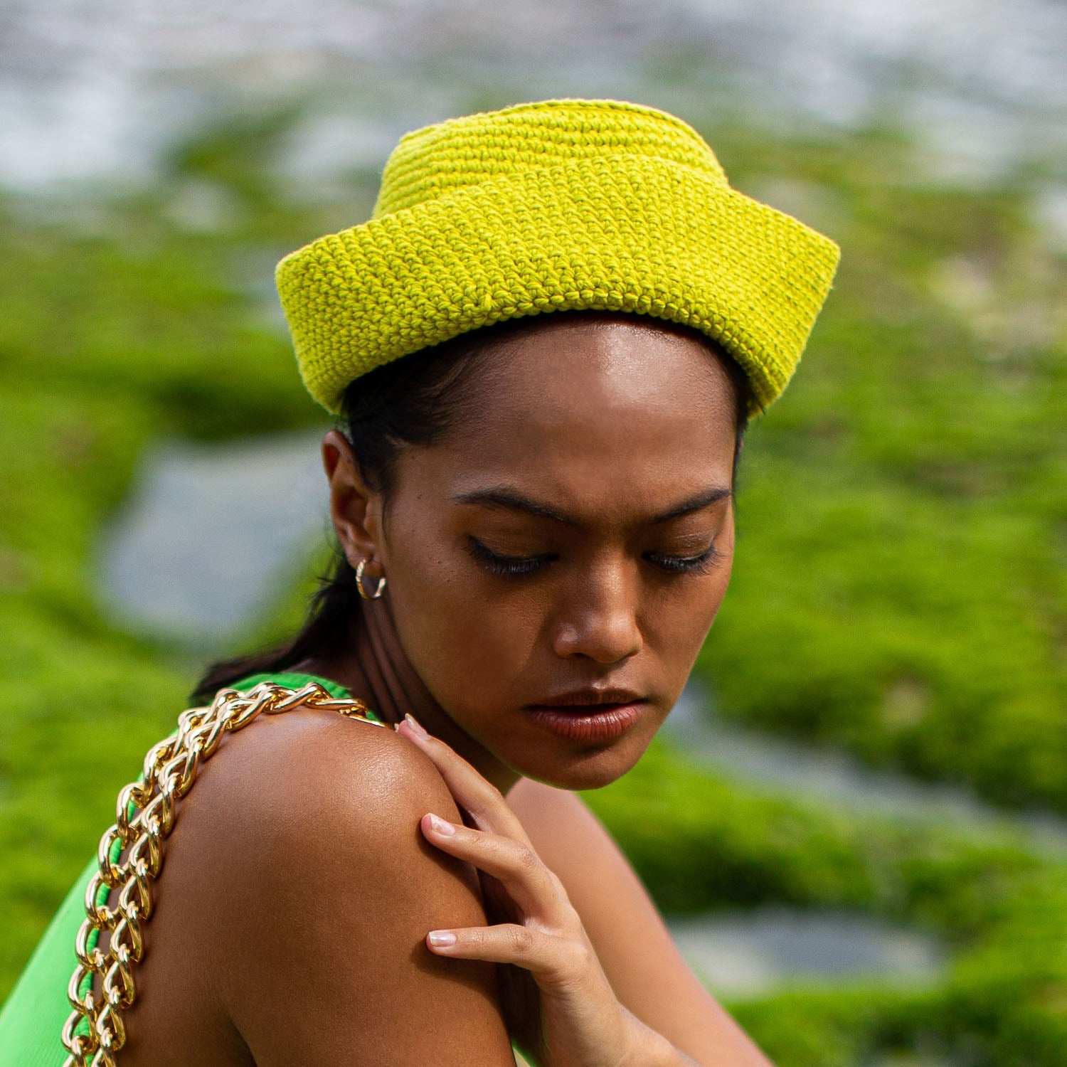 Gani Crochet Hat in Neon Green
